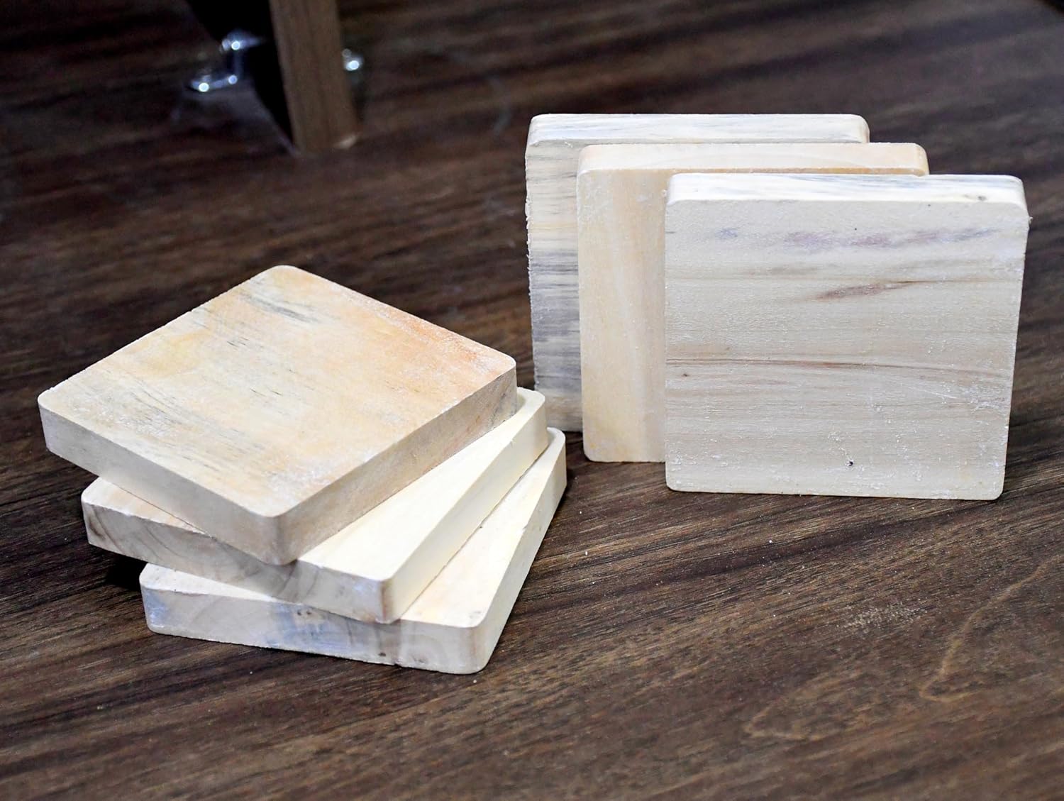 IVEI DIY Thick Wooden Coasters Wood Canvas - Plain Wooden Coasters Shaped Blank Cutouts for Painting, Wooden Sheet Craft, Decoupage, Resin Art Work & Decoration - Set of 6