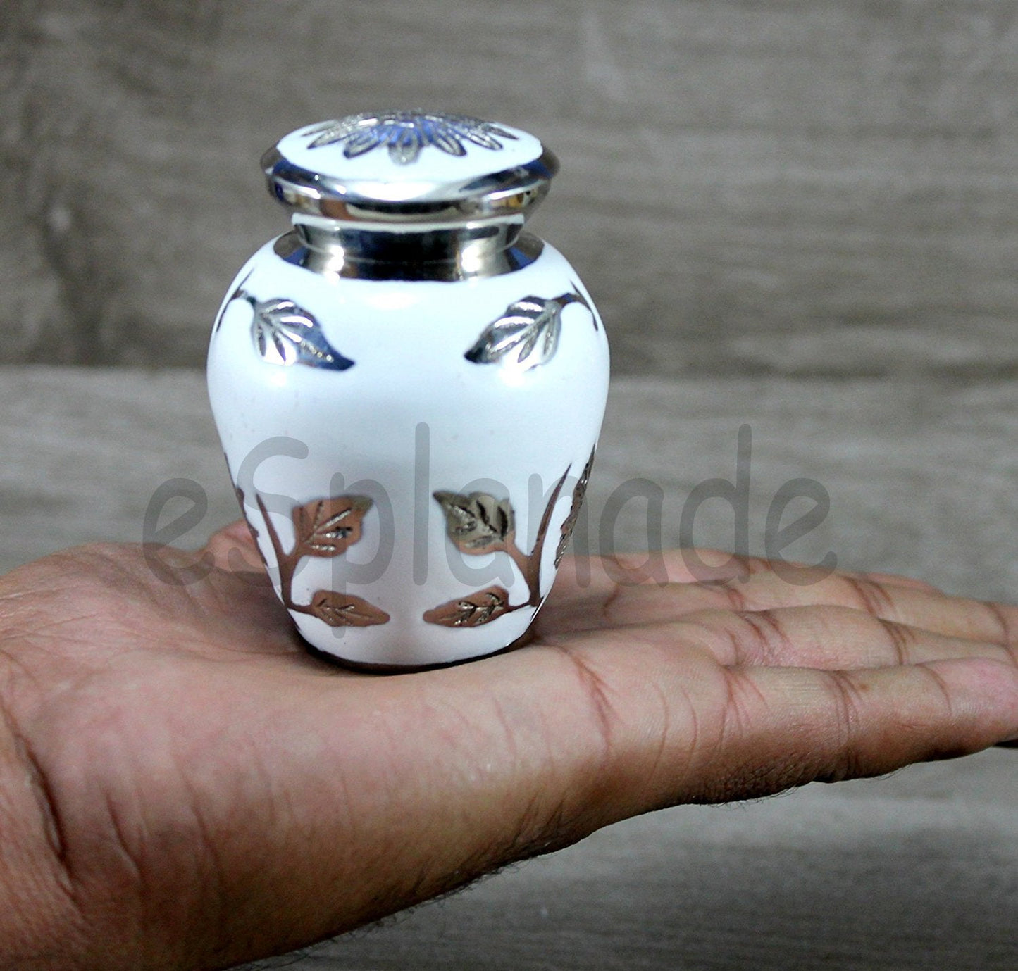 eSplanade Metal Mini Cremation Urn Keepsake Memorial Jar Pot Container | Small Urn for Funeral Ashes Burial | Etched Pattern Metal Keepsake | Grey - 3" Inches