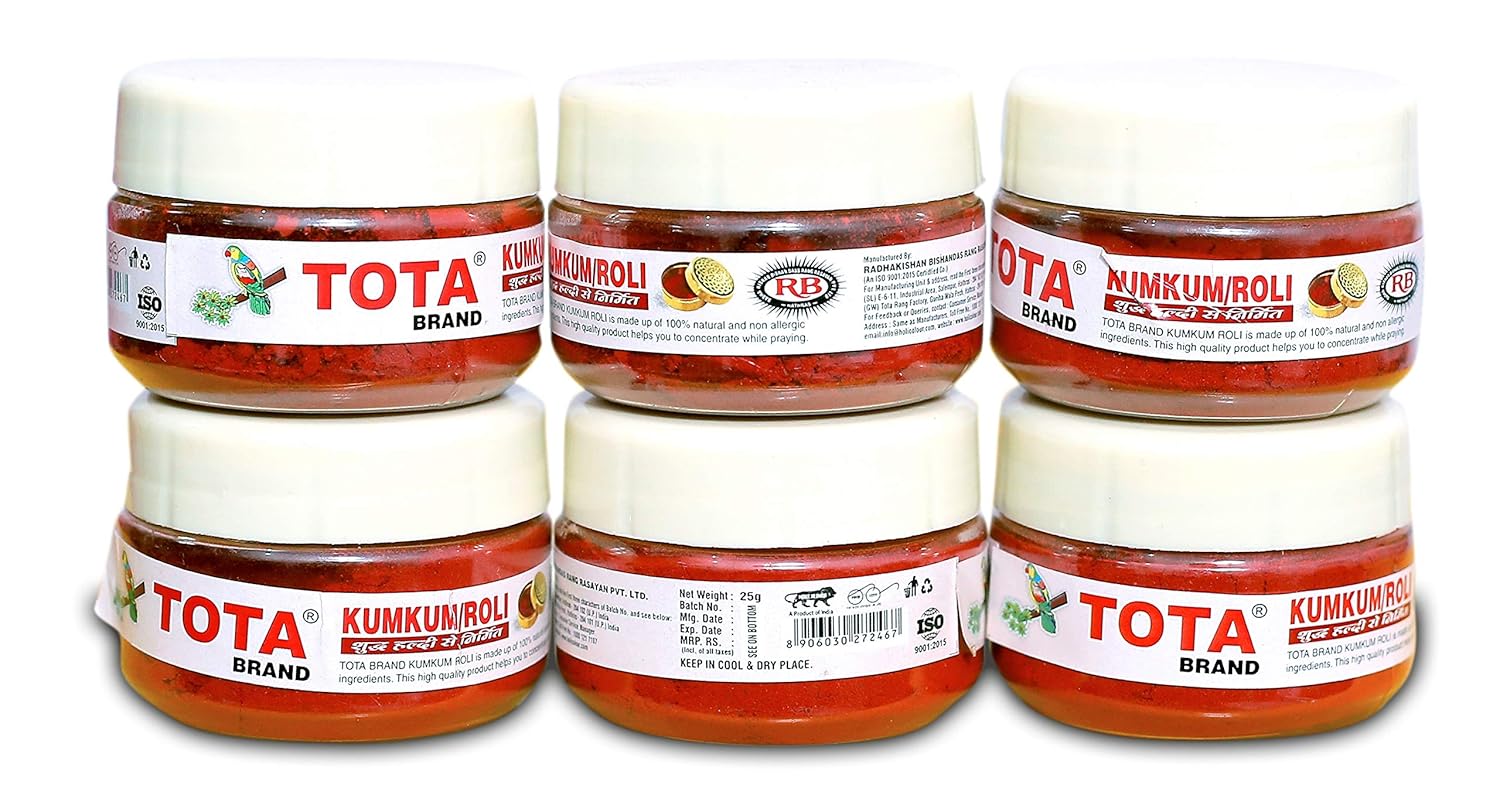 TOTA Pure Kumkum Haldi Roli for Puja Tilak (150 gm - 25gm Each, Red) - Combo of 6 Boxes