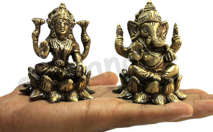 3" Brass Laxmi Ganesh Idol On Lotus Set