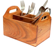 eSplanade Wooden Cutlery Spoon Stand for Dining Table Chammach Stand | Multipurpose Cutlery Holder for Kitchen Rack - Wood - L-8" Inches - Brown