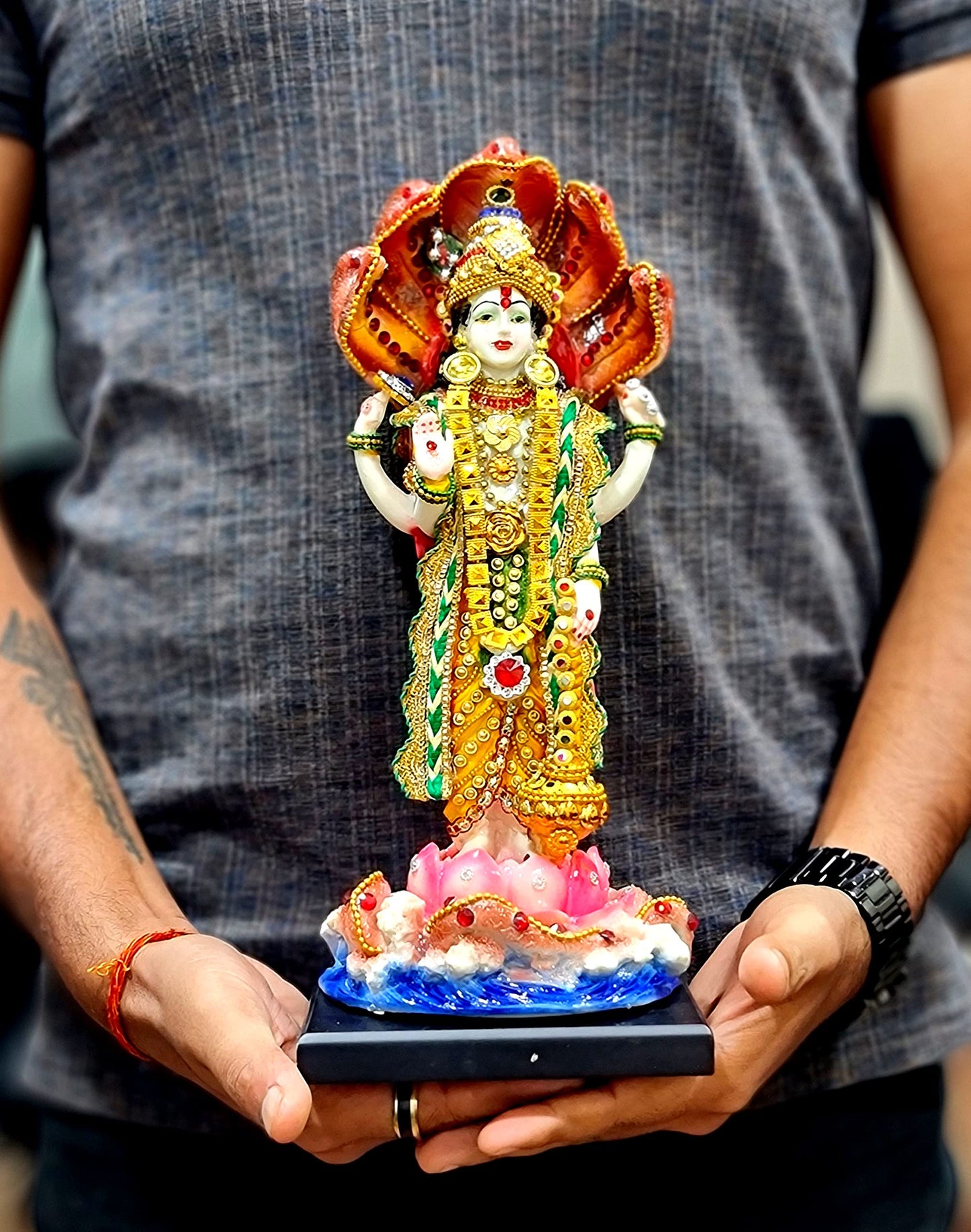 eSplanade Resin Lord Vishnu Narayana Moorti Murti Idol Statue | Pooja Idols - Home Decor | Multicolor - 12.5" Inches