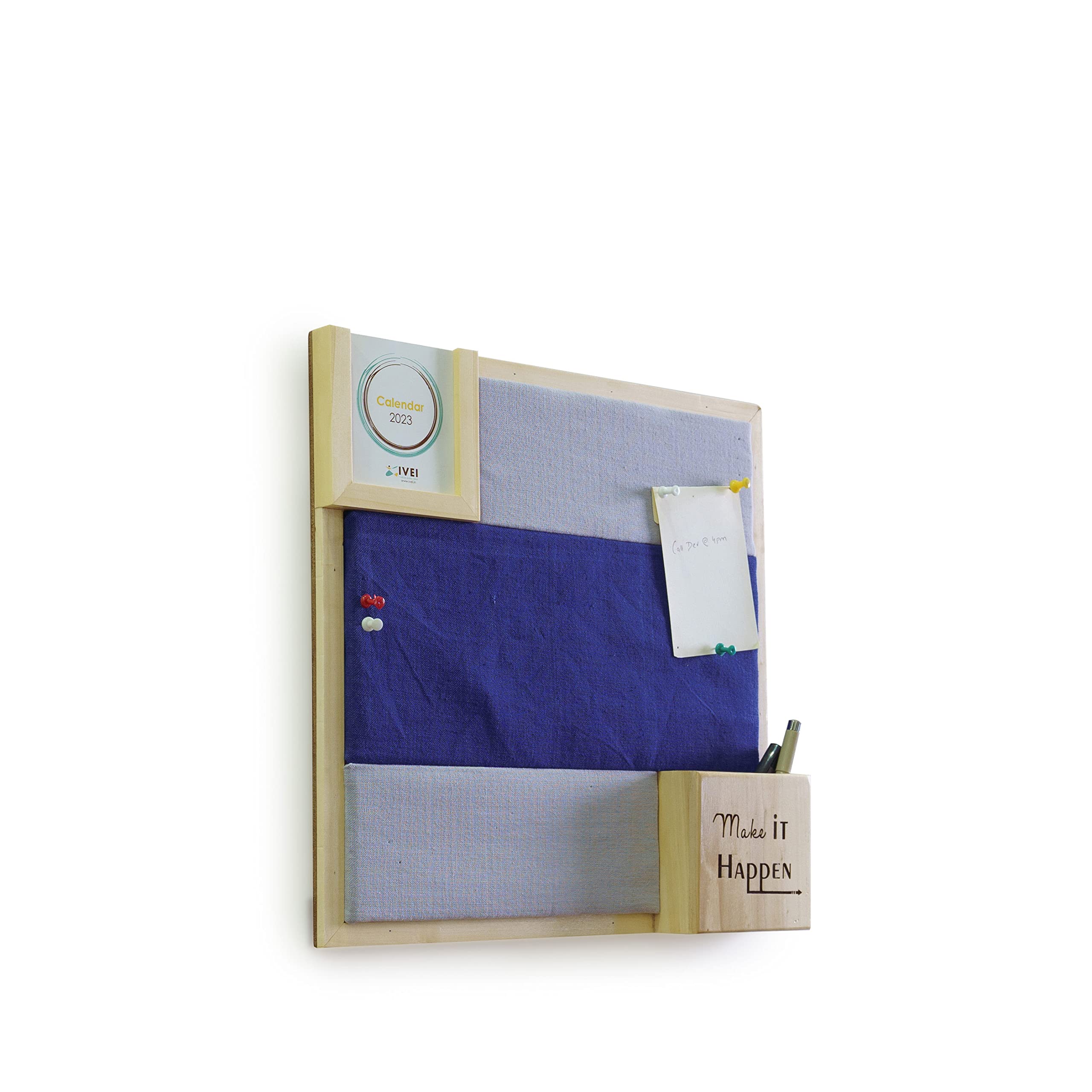 IVEI 2 Coloured Pin Board with Calendar and Pen Stand Engraved with Inspiring Words, Pin Board in 2 Colours to Organize Your Lists | Ideal for Home and Office
