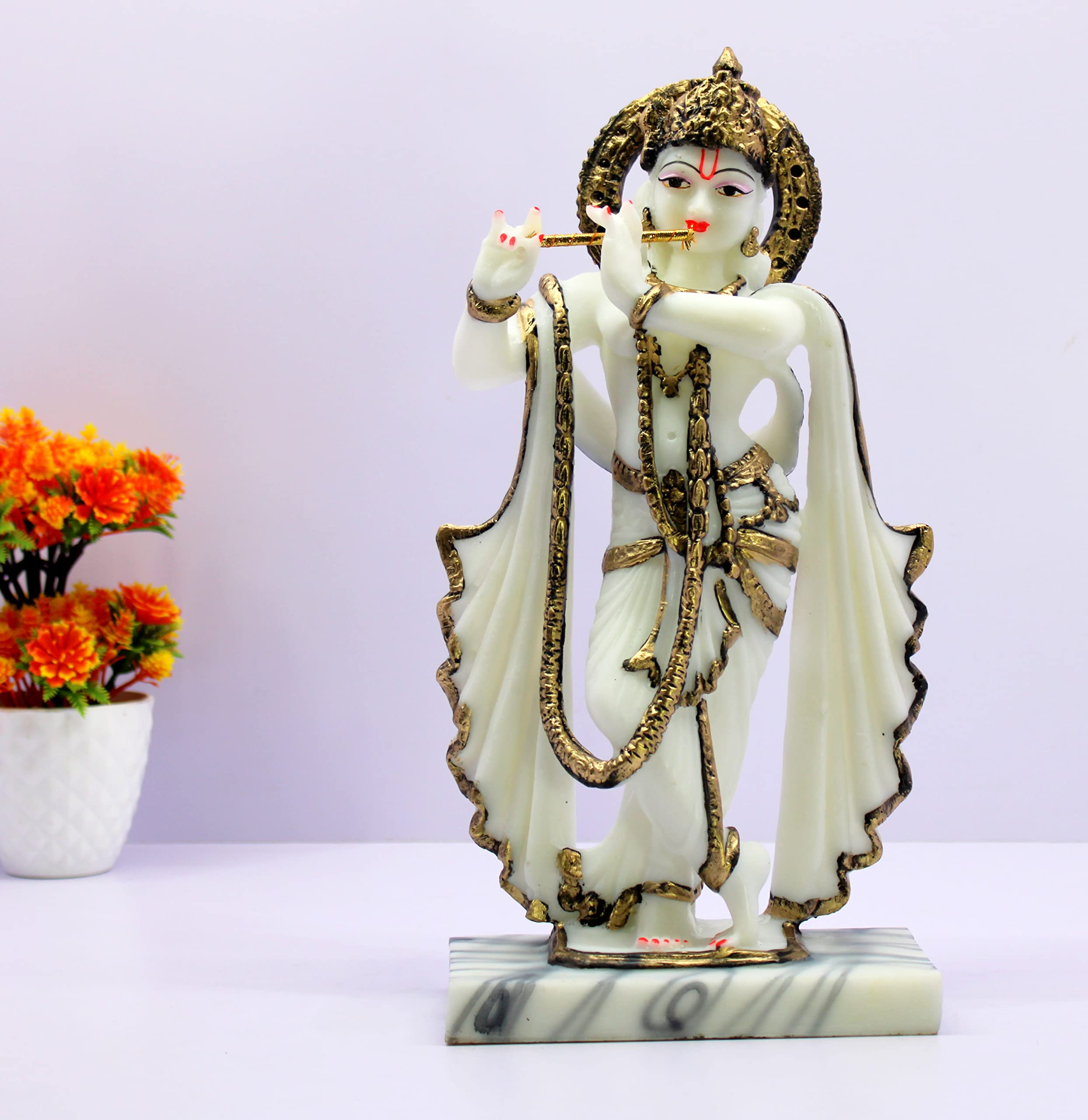 eSplanade Krishna Kishan Murti Idol Statue Sculpture | Home Decor | Resin - 14.25" Inches - White
