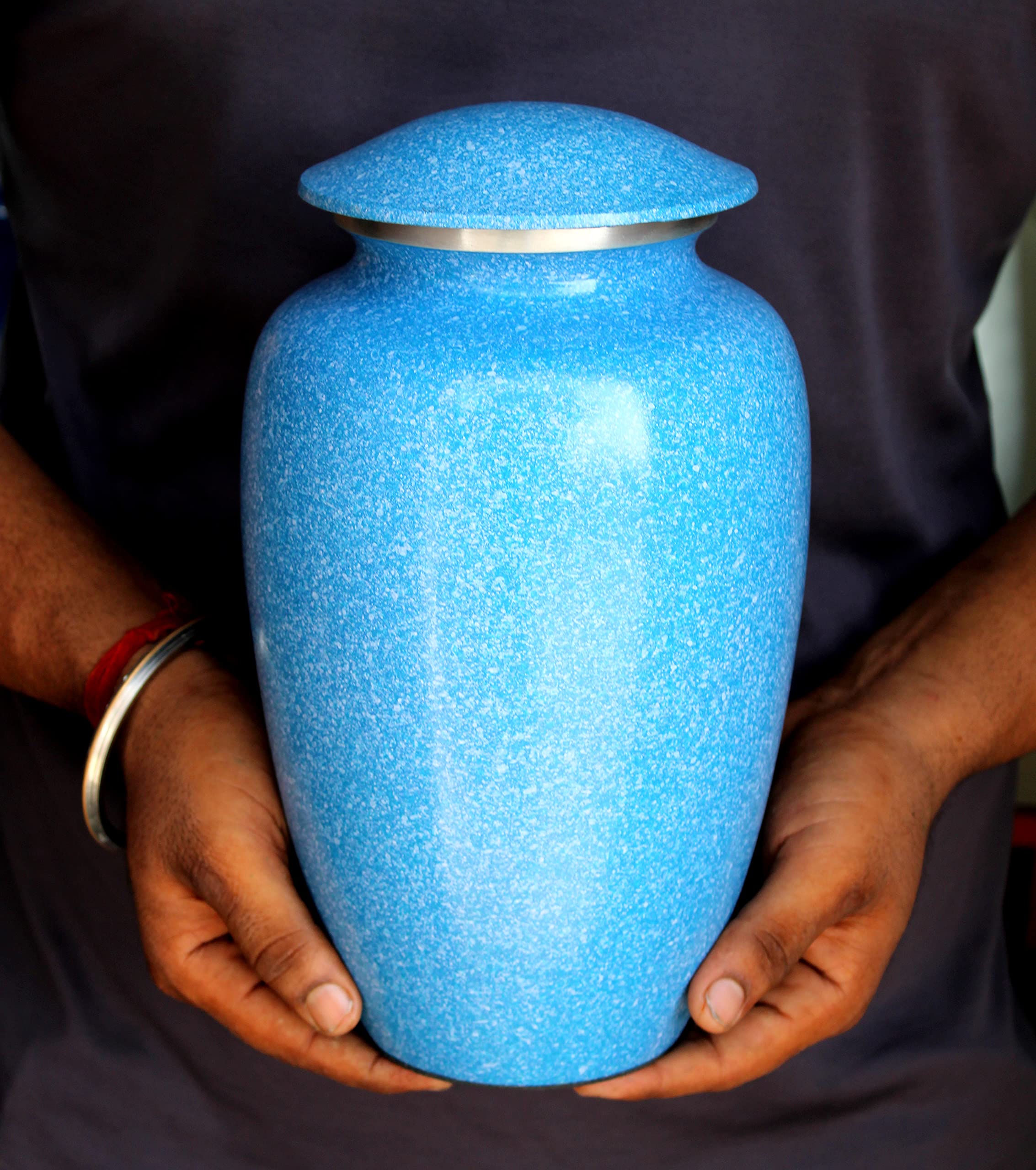 eSplanade Metal Cremation Urn Memorial Jar Pot Container | Full Size Printed Urn for Funeral Ashes Burial | Metal Urns | (Multicolor) - 10" Inches