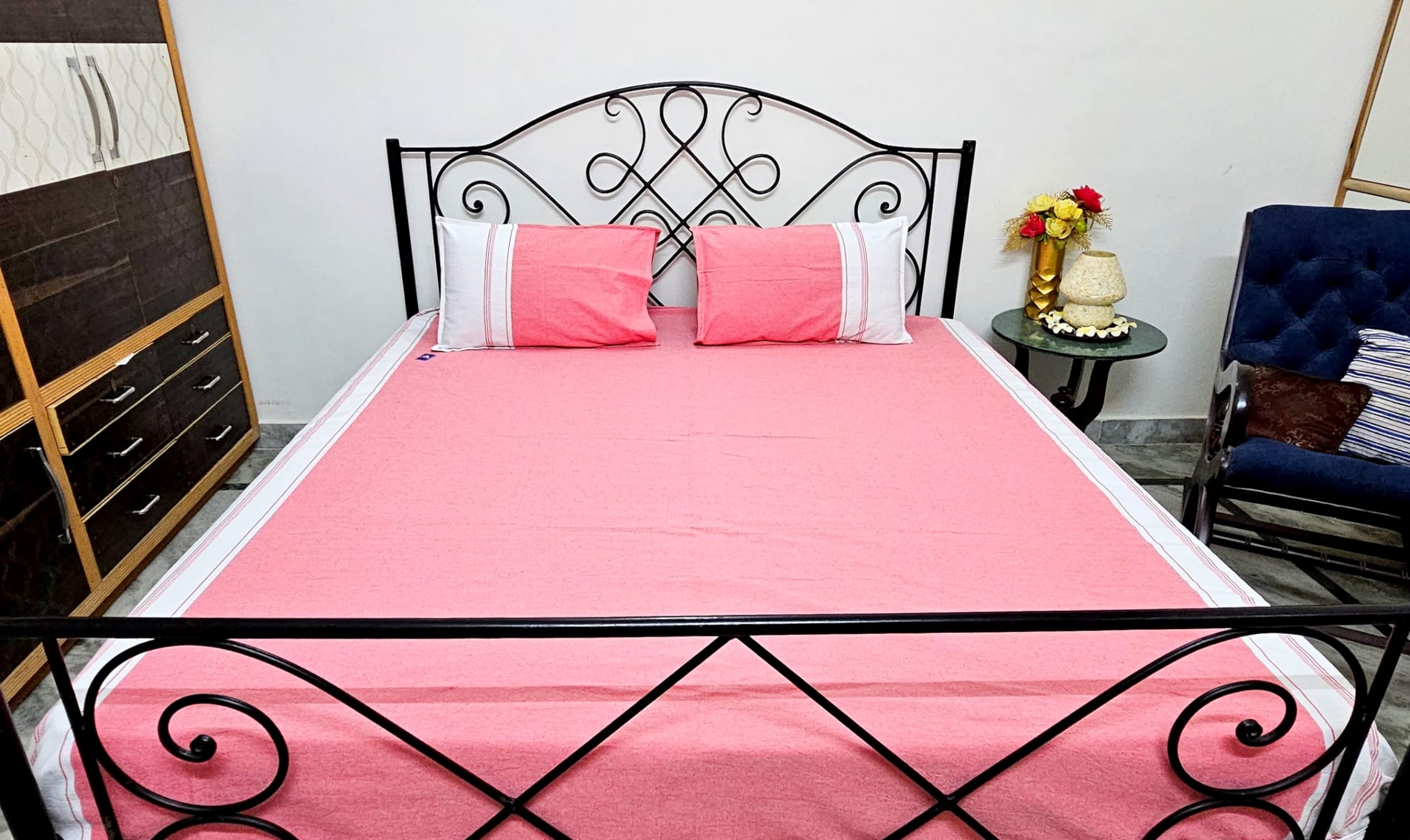 Premium 100% Cotton King Size Bedsheet Set - Minimalist Design - 110 x 105 Inches, with 2 Pillow Covers - 29 x 20 Inches