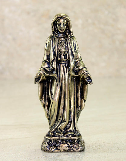 eSplanade Brass Mother Mary Statue Spiritual Idols - 5.75 inches | Religious Statues | Holy Statue of Christians