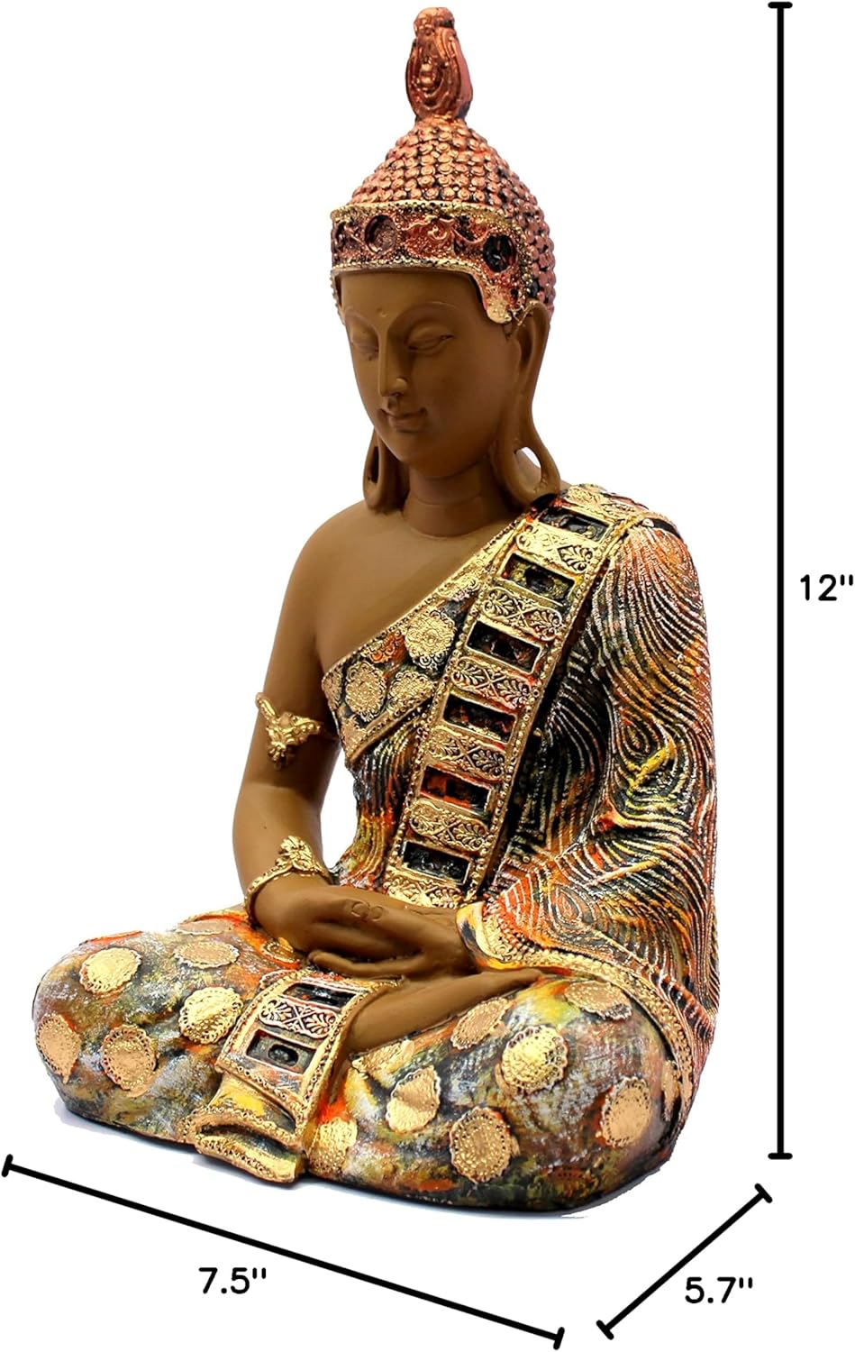 eSplanade Resin Meditating Buddha Showpiece Idol Statue Figurine Murti | Tibetan Buddhist Statue | Home Decor | Brown-Multi - 12" Inches