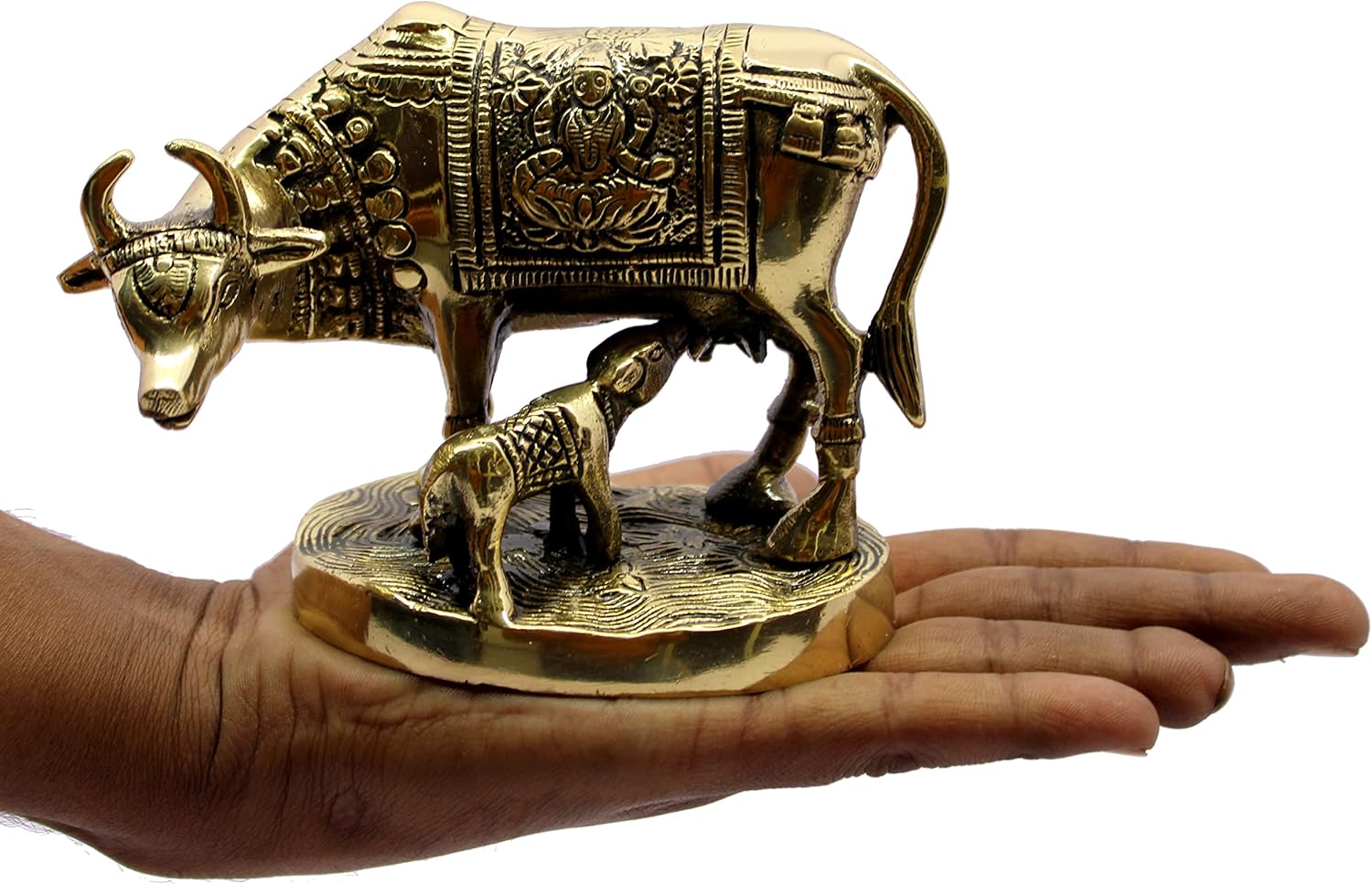 eSplanade Brass Holy Kamdhenu Kamadhenu Cow and Calf Sculpture - Lucky Figurine Idol Statue Sculpture- 6",5.5", 2.75"
