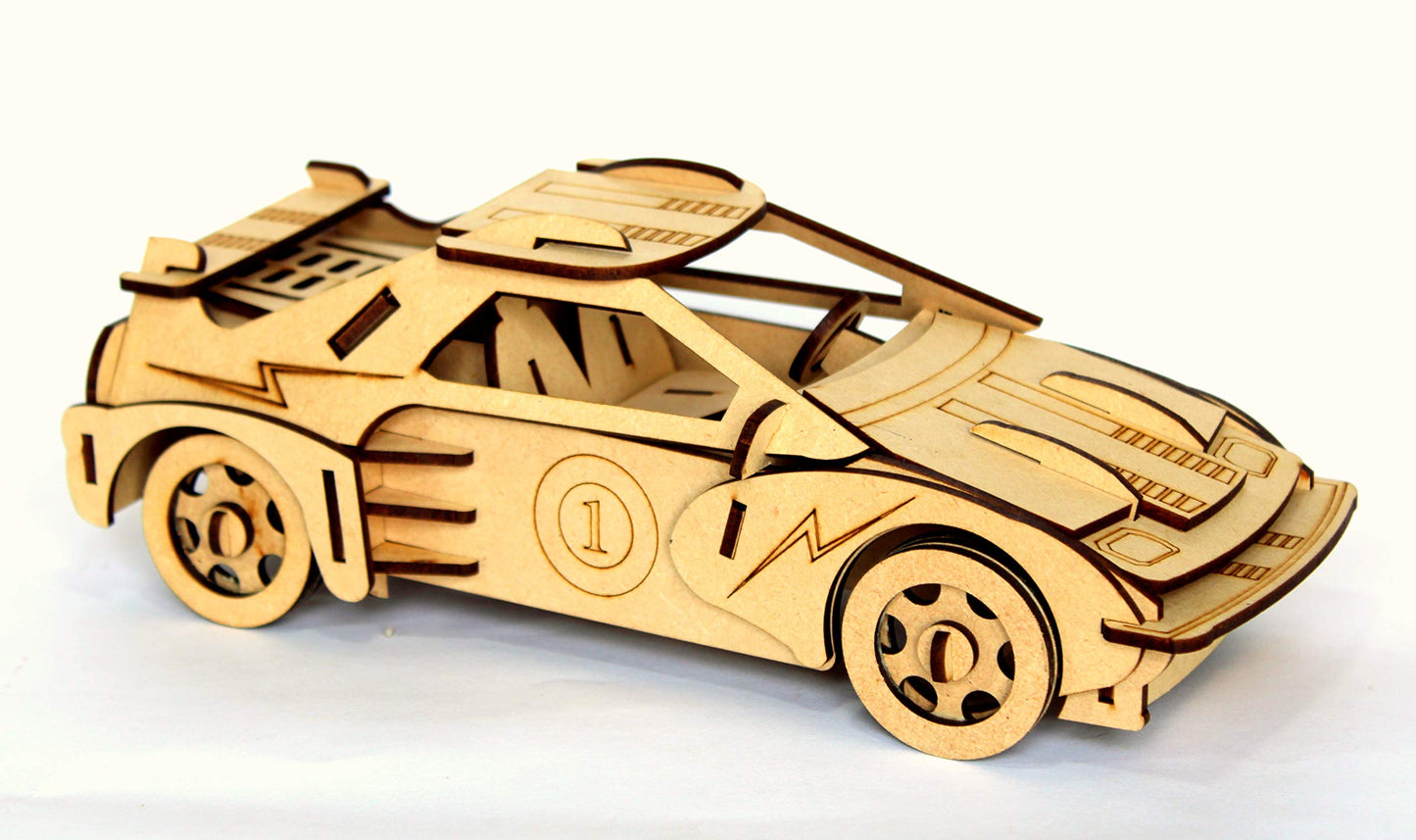 StonKraft 3D Wooden Puzzle Sports Car - Wooden, DIY, Build your own, Construction Toy, Modeling Kit | MDF Toys Car