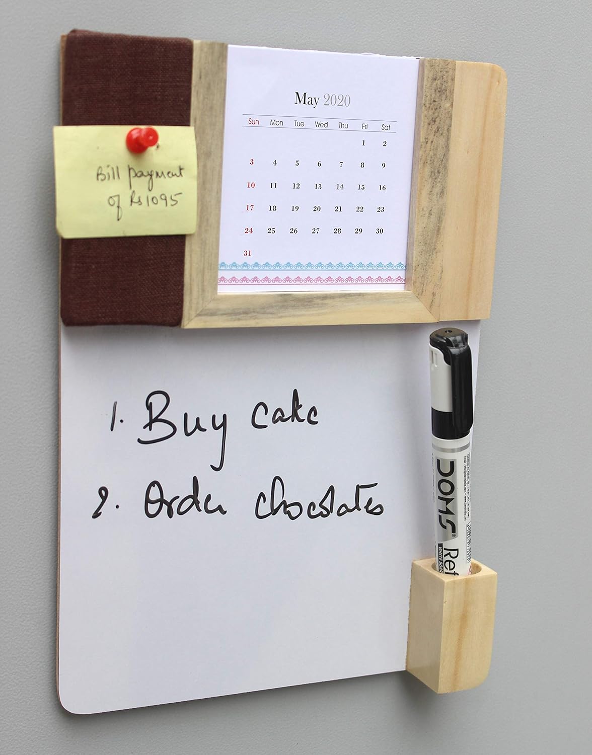 IVEI Warli Calendar with Pin Board & White Board - Magnet Board Calendar for Fridge - Utility Desk Calendar Dry Erase Board - Mini Calendar Fridge Magnet with Whiteboard & Pinboard - Brown, Green, Wine, Yellow, Blue