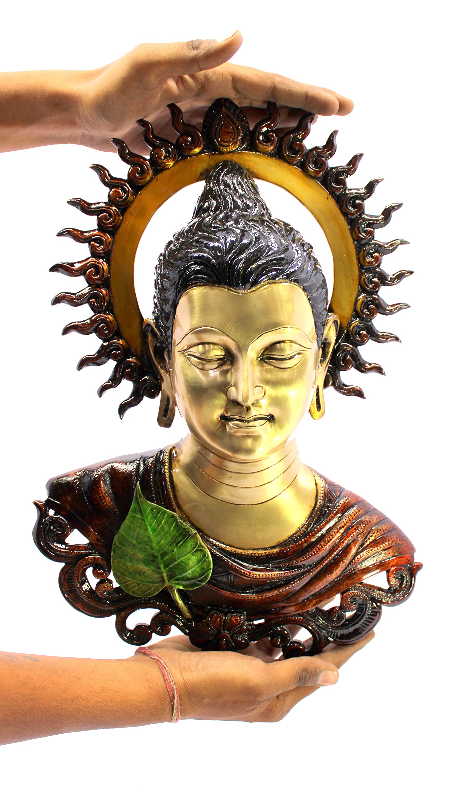 ESPLANADE Brass Buddha Face Antique Wall Hanging | Wall Mount Buddha Face Idol Figurine | Home Room Decor | Multicolor - 15.5" Inches (Big Size)