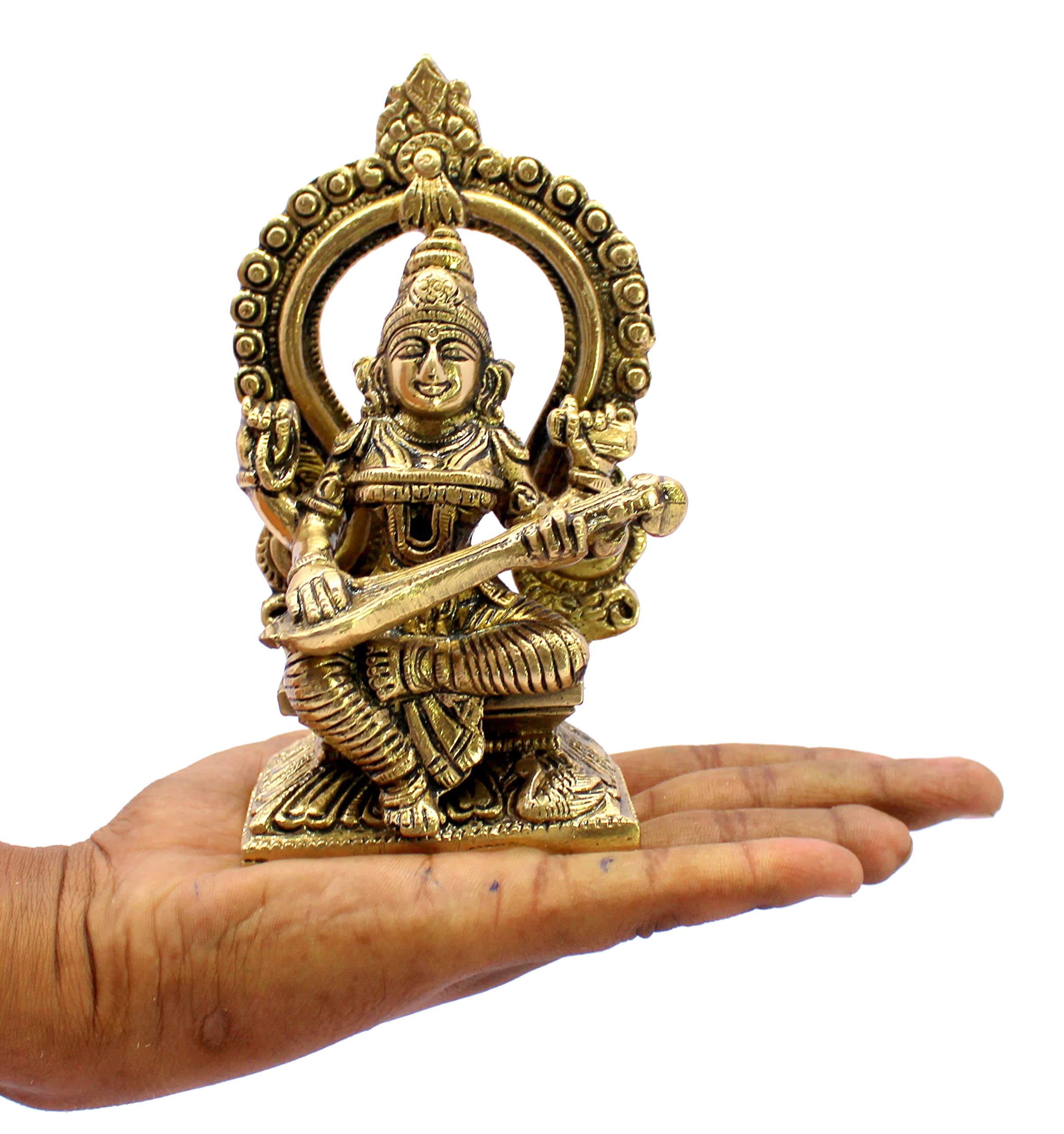 eSplanade Brass Saraswati Maa Murti Idol Statue Sculpture for Home Decor and Temple - 6" & 9.75 Inches