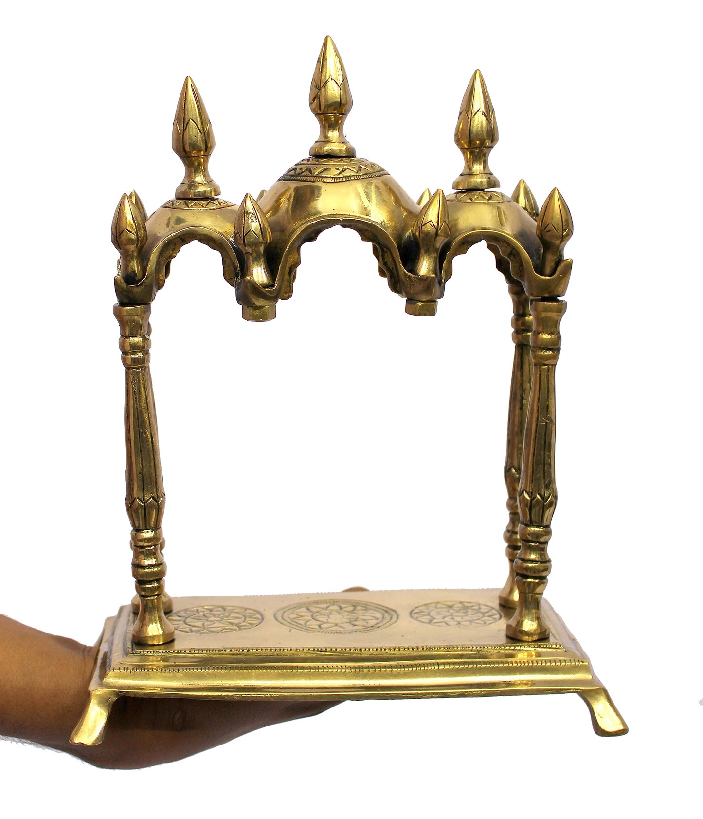 ESPLANADE - Brass 3 Domed Temple Mandir for Home - Puja Items - Home Decor - Golden - 11" Inches