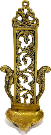 eSplanade - Ethnic Indian Design Peacock Brass Wall Hanging Diya - 11" Inches | Home Decor |Brass Diya | Brass Deepam | Brass Lamps | Kuthu Vilakku |