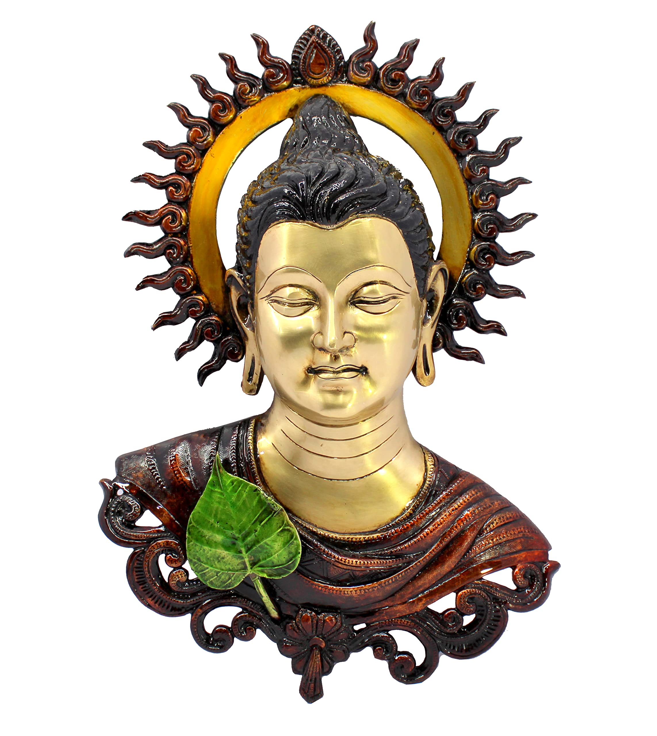 ESPLANADE Brass Buddha Face Antique Wall Hanging | Wall Mount Buddha Face Idol Figurine | Home Room Decor | Multicolor - 15.5" Inches (Big Size)