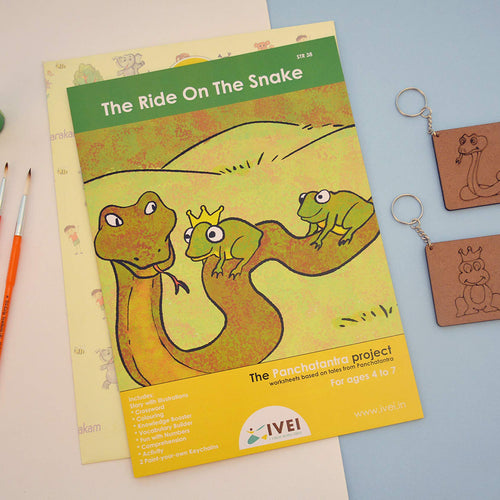 IVEI Panchatantra Story Kids Learning Book - Workbook and 2 DIY Keychains - Colouring Activity Worksheets - Creative Fun Activity and Education for Kids - The Ride on a Snake ( Age 4 to 7 Years )