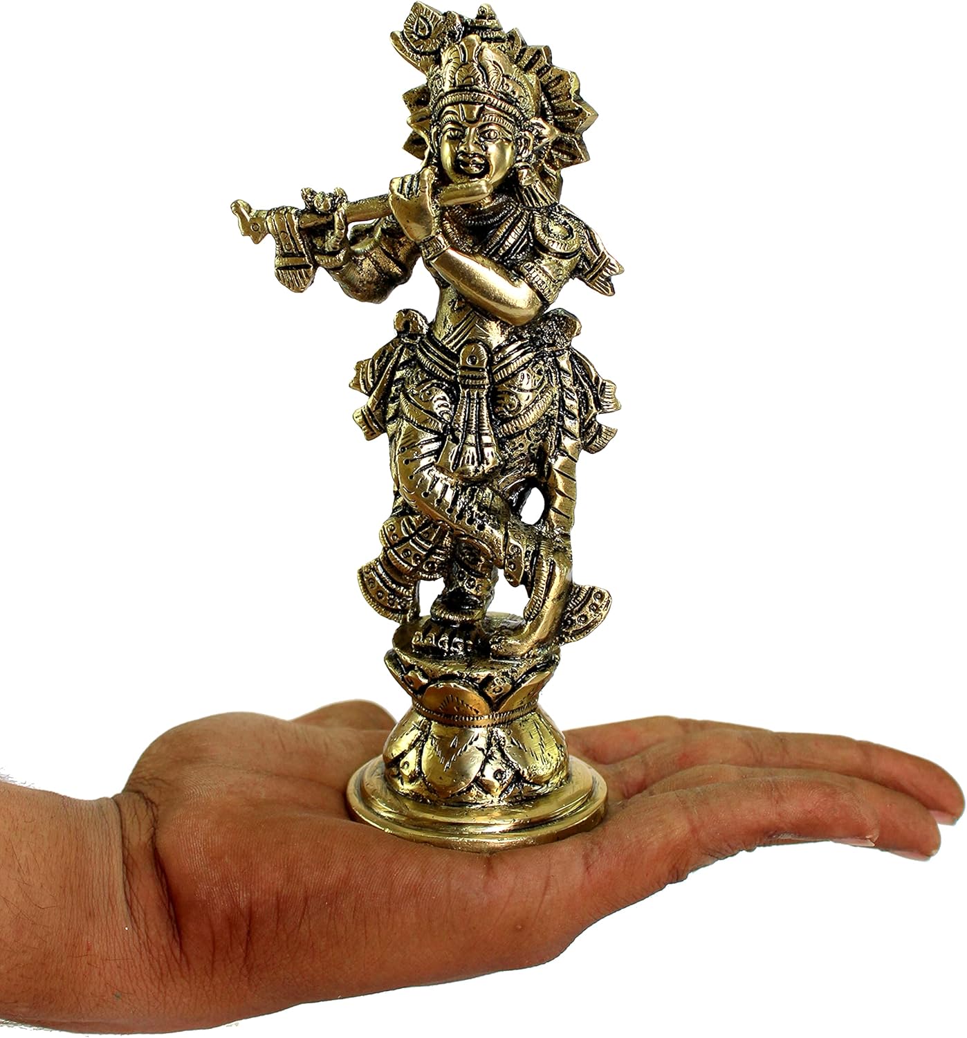 eSplanade Brass Krishna Kishan Makhan Chor Thakurji Murti Idol Statue - 7 inches | Pooja Idols | Home Decor