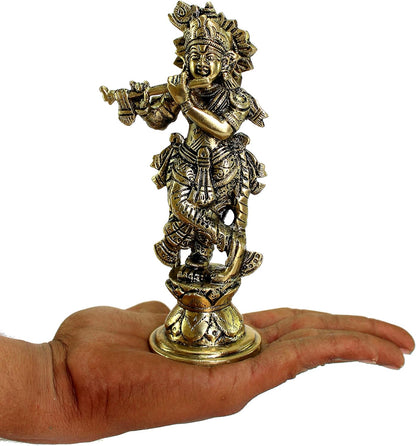 eSplanade Brass Krishna Kishan Makhan Chor Thakurji Murti Idol Statue - 7 inches | Pooja Idols | Home Decor