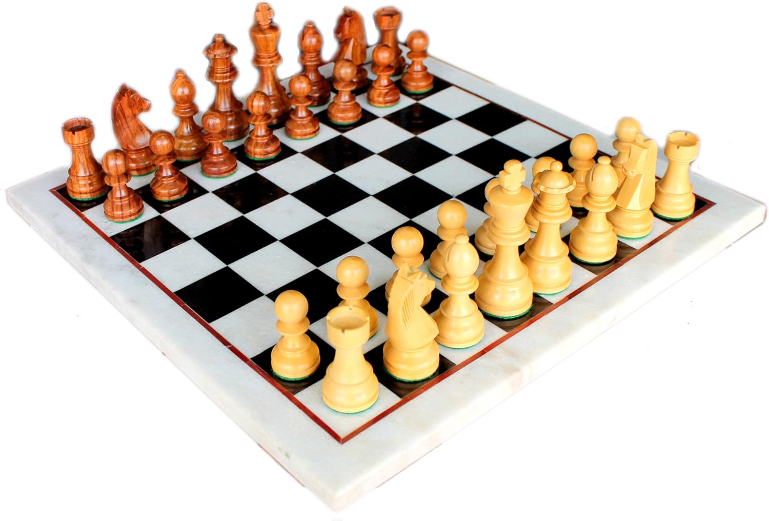 StonKraft Collectible White & Black Marble Chess Board Set + Brass Chess Pieces Pawns - Decorative Stone Chess - Home Decor - 15" Inches