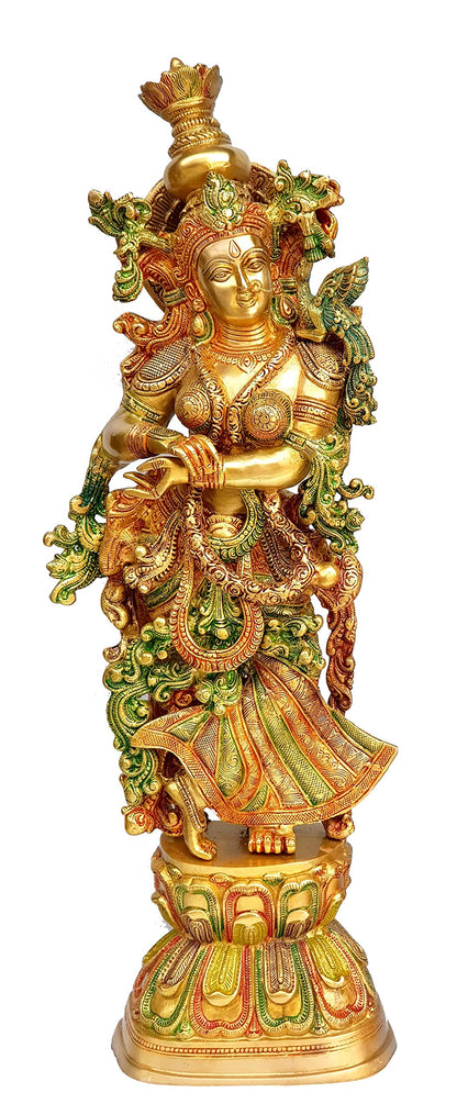 eSplanade - Brass Lord Krishna Kishan Murti Idol Statue Sculpture - 29" Inches - Very Big Size