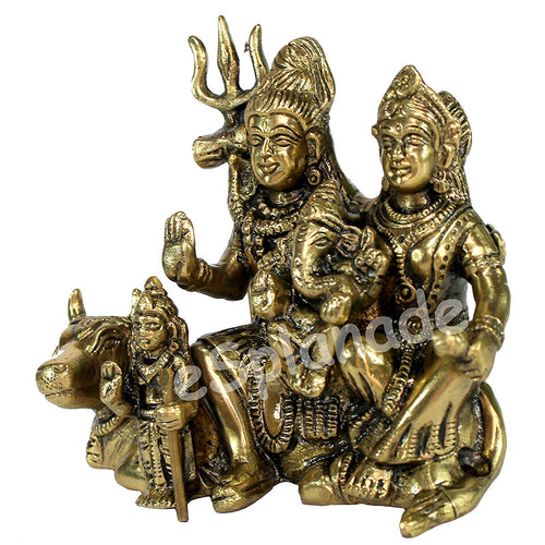 StonKraft 6-inch Brass Shiv Parivar Shiva Parvati Ganesh Family Murti Idol Statue Sculpture, 4.5-inch (Golden)