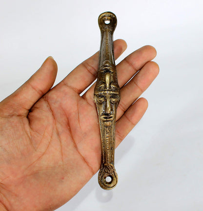 eSplanade - Brass Tribal Faces Door Handle Pair (2 Pcs) | Home Decor | Door Decor - 6.5" Inches