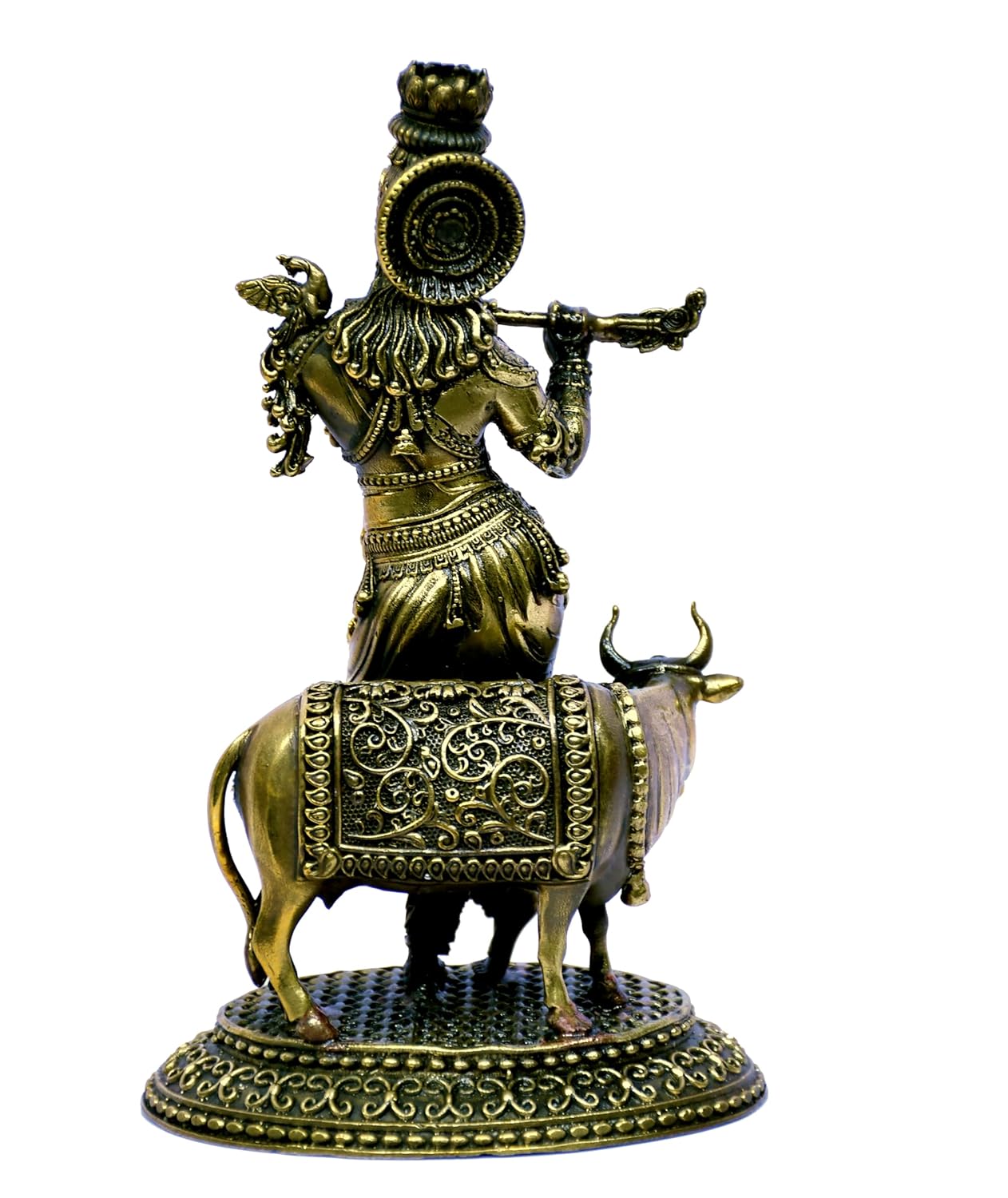 ESPLANADE Brass Krishna Statue, Krishan with Cow Murti, Kishan Krishna Idol Small, Hindu God Idols for Pooja Room, Mandir Decoration, Home Decoration Items for Living Room, Golden