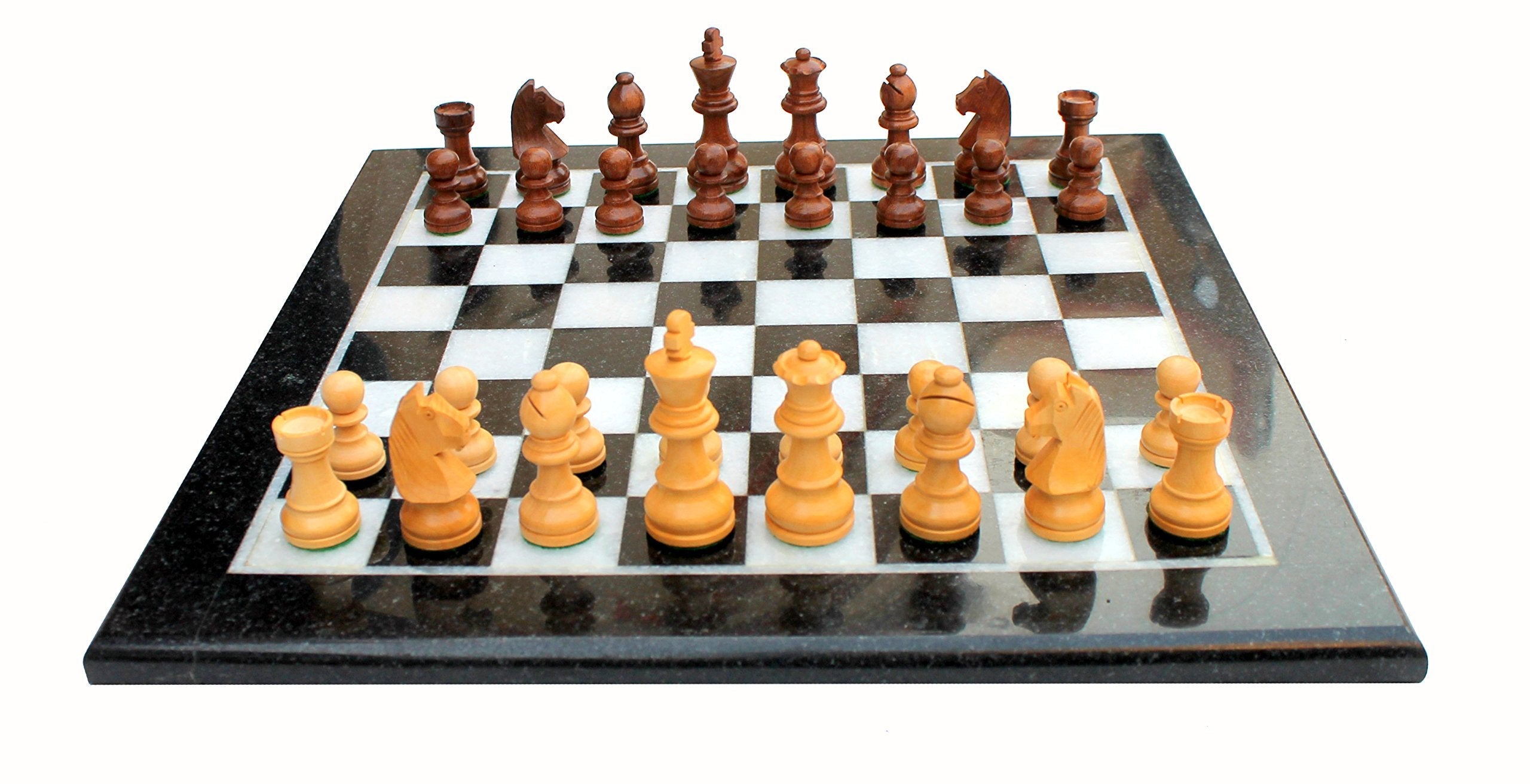 StonKraft Collectible Black & White Marble Chess Board Set + Brass Crafted Chess Pieces Pawns - Decorative Stone Chess - Home Decor - 15" Inches