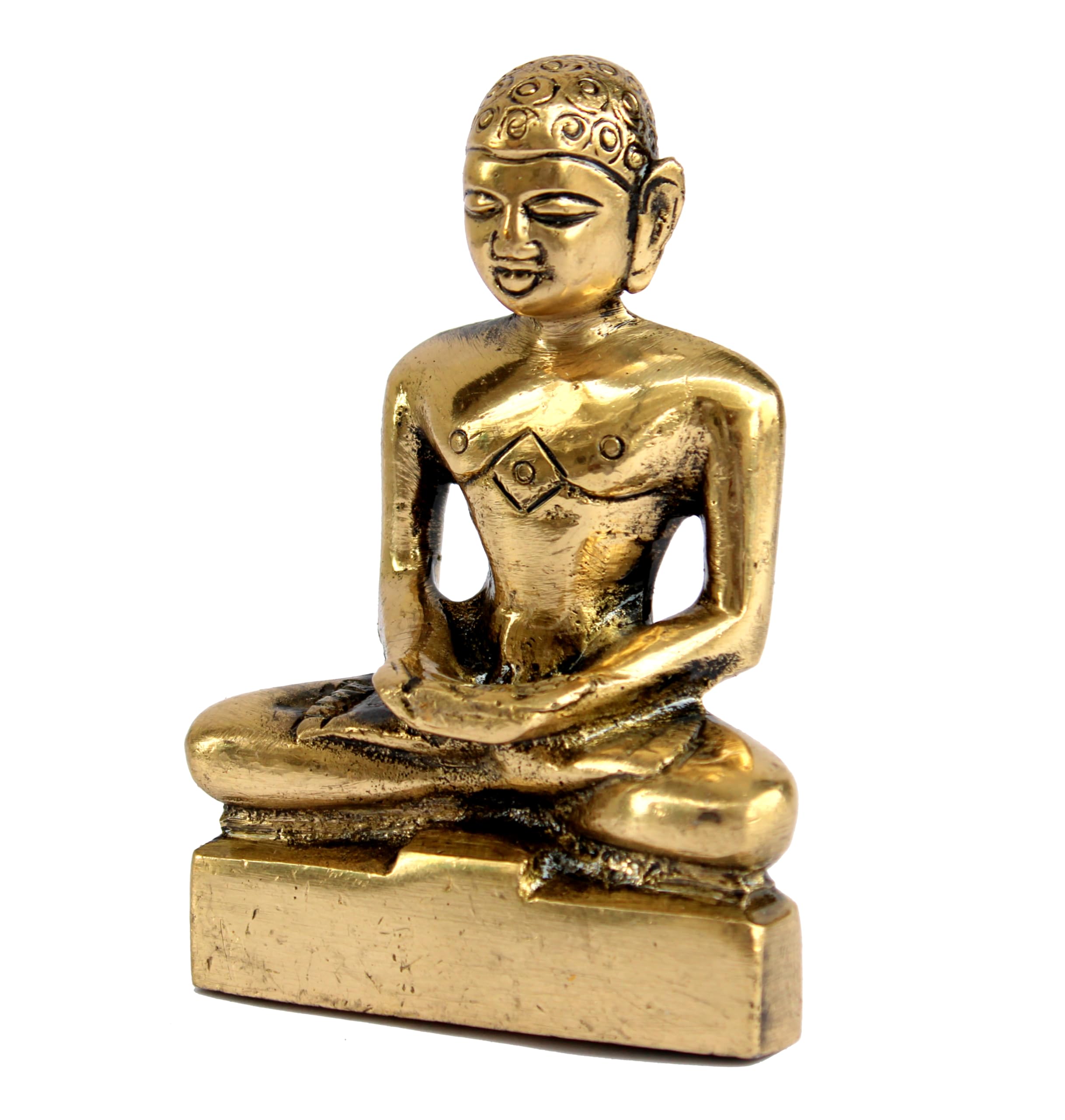 ESPLANADE Mahaveer Jain Mahavir Swami Murti Statue Idol Sculpture - Brass - 4" Inches – Golden | Vintage Statue for Home Décor & Office Décor Showpiece