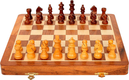 StonKraft Wooden Folding Chess Game Board Set + Wooden Chess Pieces (16" x 16" inches), best gift idea.