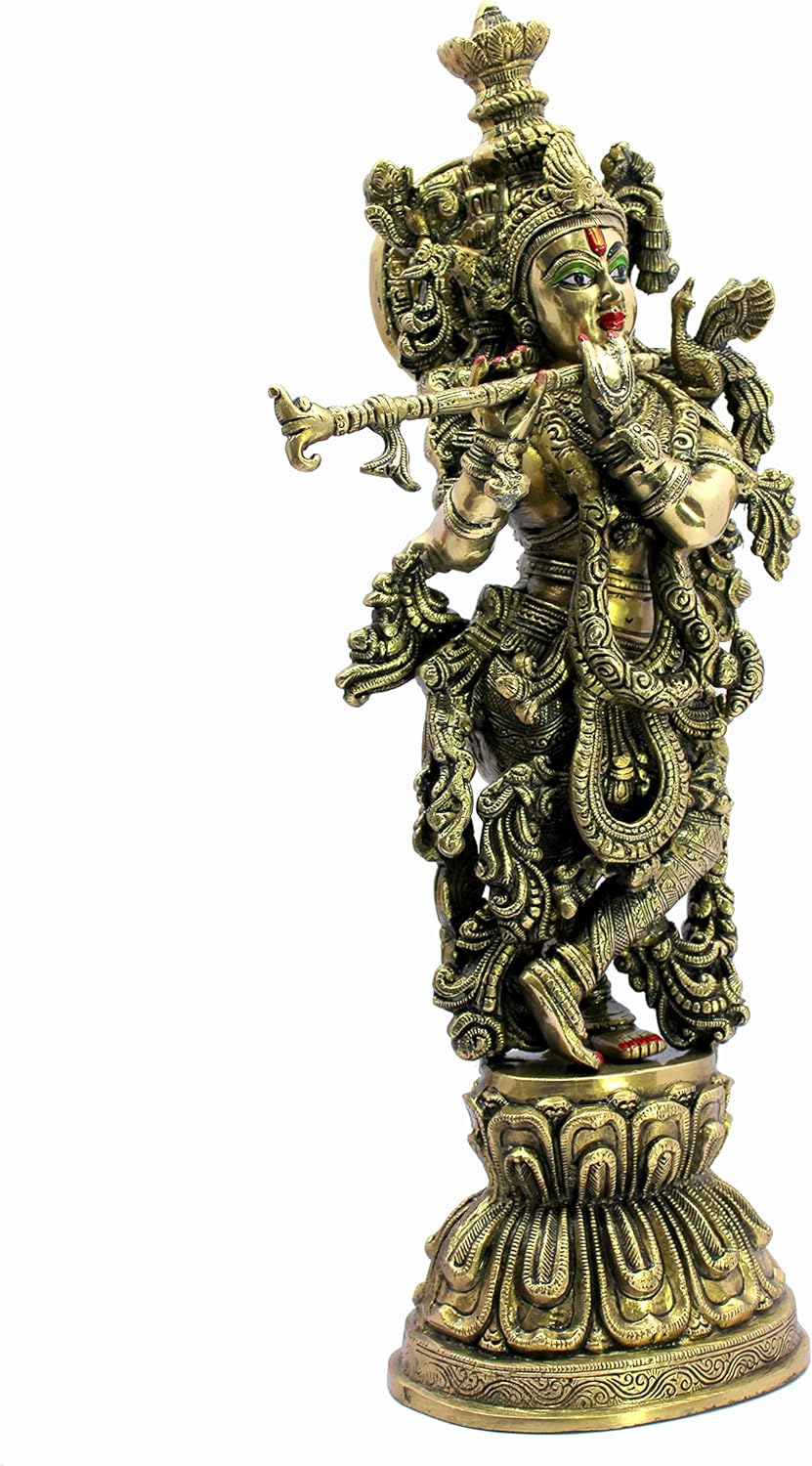 eSplanade Brass Krishna Krishan Murti Idol Statue Sculpture - Multi Colour - 21" Inches, 18" Inches