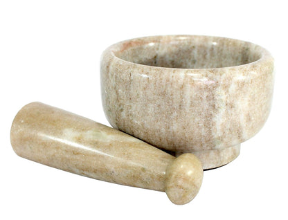 KLEO Stone Mortar and Pestle Set as Spice, Medicine Grinder Masher - Okhli and Musal - 5" Wide Natural (Beige)