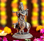 ESPLANADE Brass Krishna Statue, Krishan with Cow Murti, Kishan Krishna Idol Small, Hindu God Idols for Pooja Room, Mandir Decoration, Home Decoration Items for Living Room, Golden