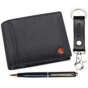 HORNBULL Themes Black Mens Leather Wallet, Keyring & Pen Combo Gift Set for Men | Wallet Men Leather Branded