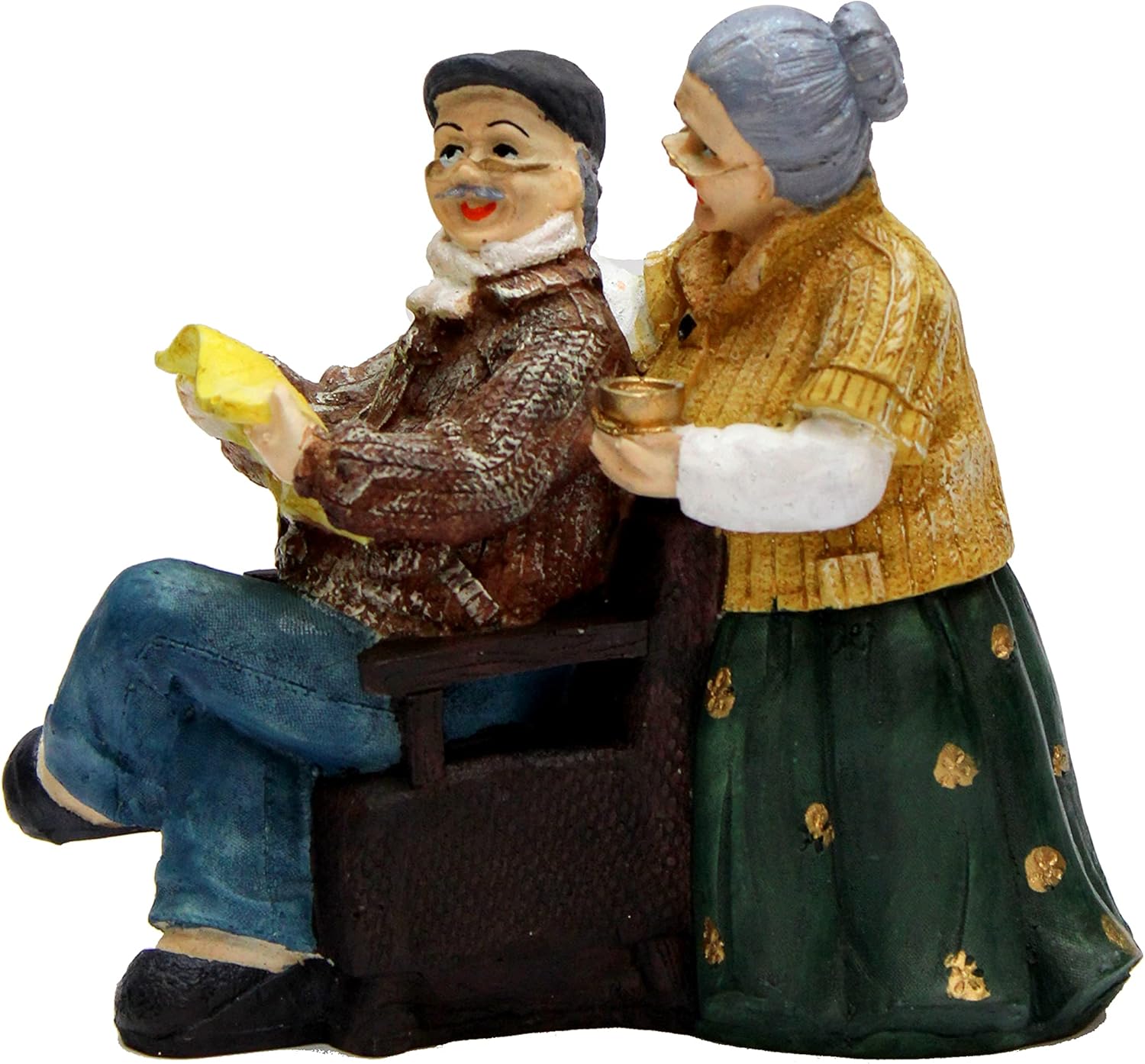 eSplanade Resin Dada Dadi Showpiece Brings Goodluck, Fengshui, Vastu for Home Decor - 6.75" Inches - Multi