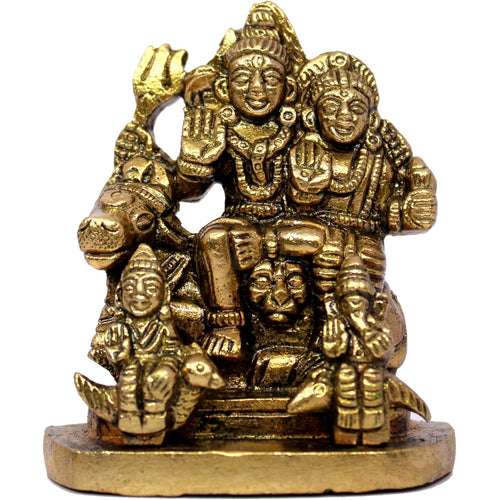 eSplanade Brass Shiva Parvati Pariwar - Shiva Family | Shiva Bholenath Shankar Parvati Ganesh Ganesha Nandi Family Murti Idol Statue Sculpture - Small Size - 2.25