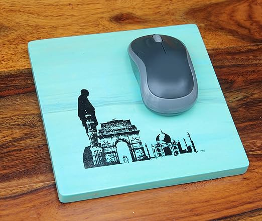 IVEI Wooden Mouse Pad for Laptop, Computer, Desktop - Smooth Movement Pad - Designer Laptop Pad for Desk, Office, Home, Studying, Gaming - Indian Monuments Print - Attractive Pad for Gifting - Blue