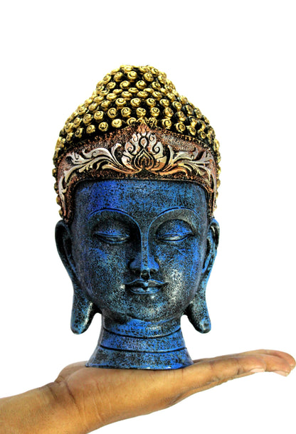 eSplanade Buddha Head Statue for Home Decor | Resin Buddha Face Showpiece for Living Room, Meditation, Office Table Desk, Shelf | Tibetan Buddhist Idol | Zen or Yoga Figurine Gifts | Blue, 12 Inch