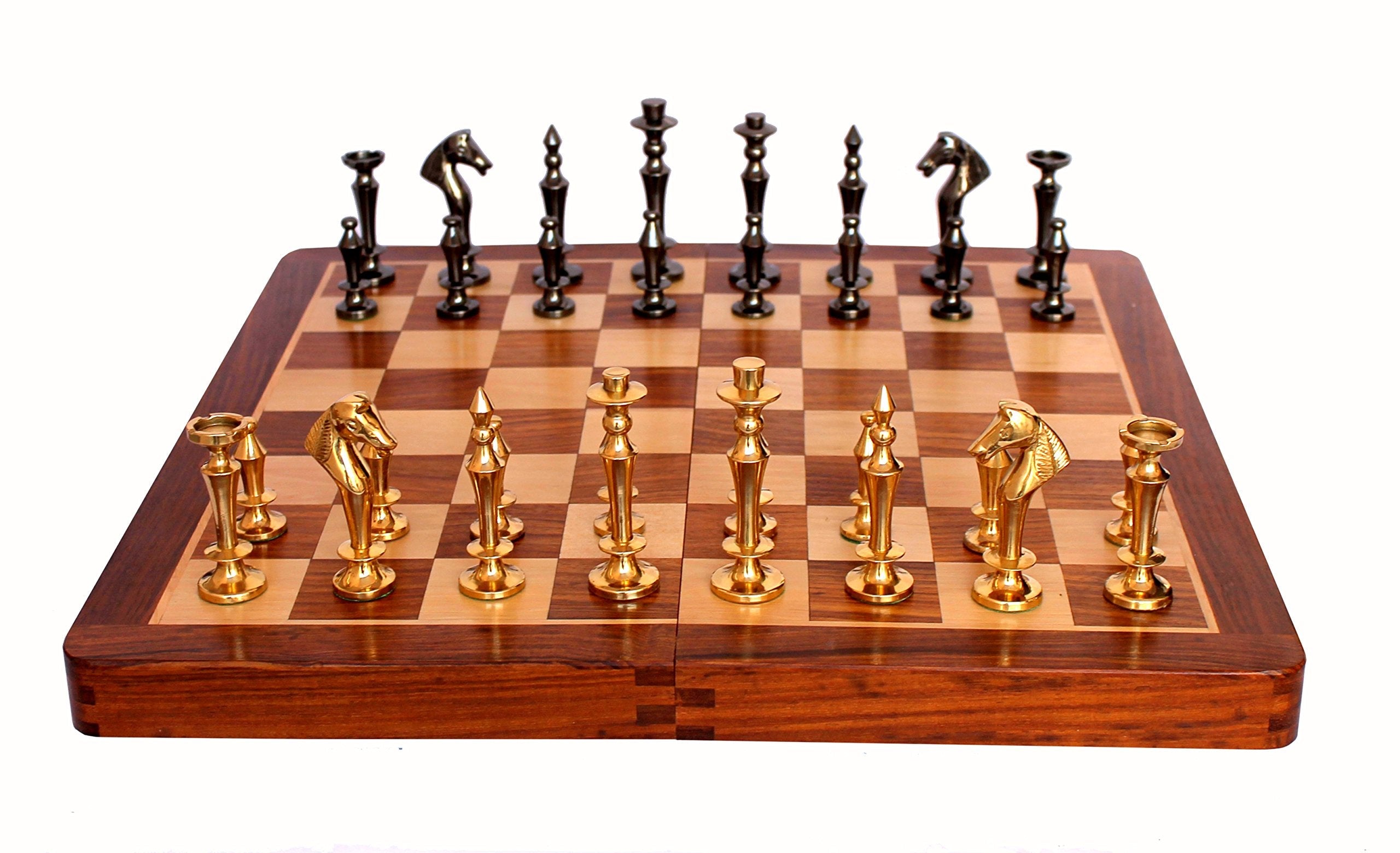 StonKraft 14" X 14 Wooden Chess Game Board Set + Brass Chess Pieces Staunton, best gift idea for birthday and Christmas