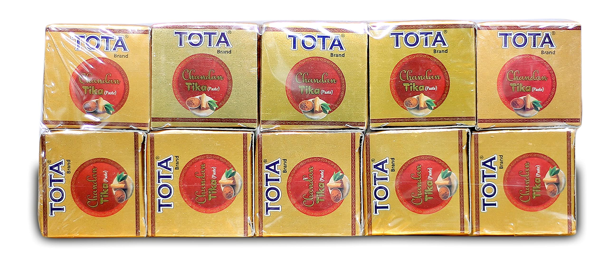 TOTA Chandan Paste Tika for Pooja - 400 gm | Kesar Chandan Tilak Paste for Puja - Combo of 10 Boxes (40 gm each). Colour: Yellow sandalwood paste