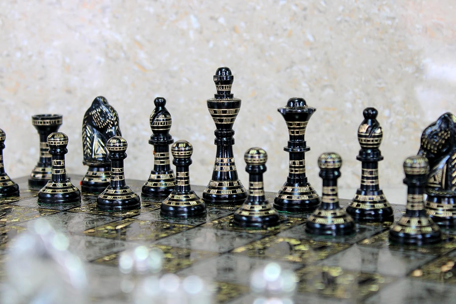 StonKraft Collectible Premium Brass Chess Board Game Set with Brass chess Pieces (14" x 14")