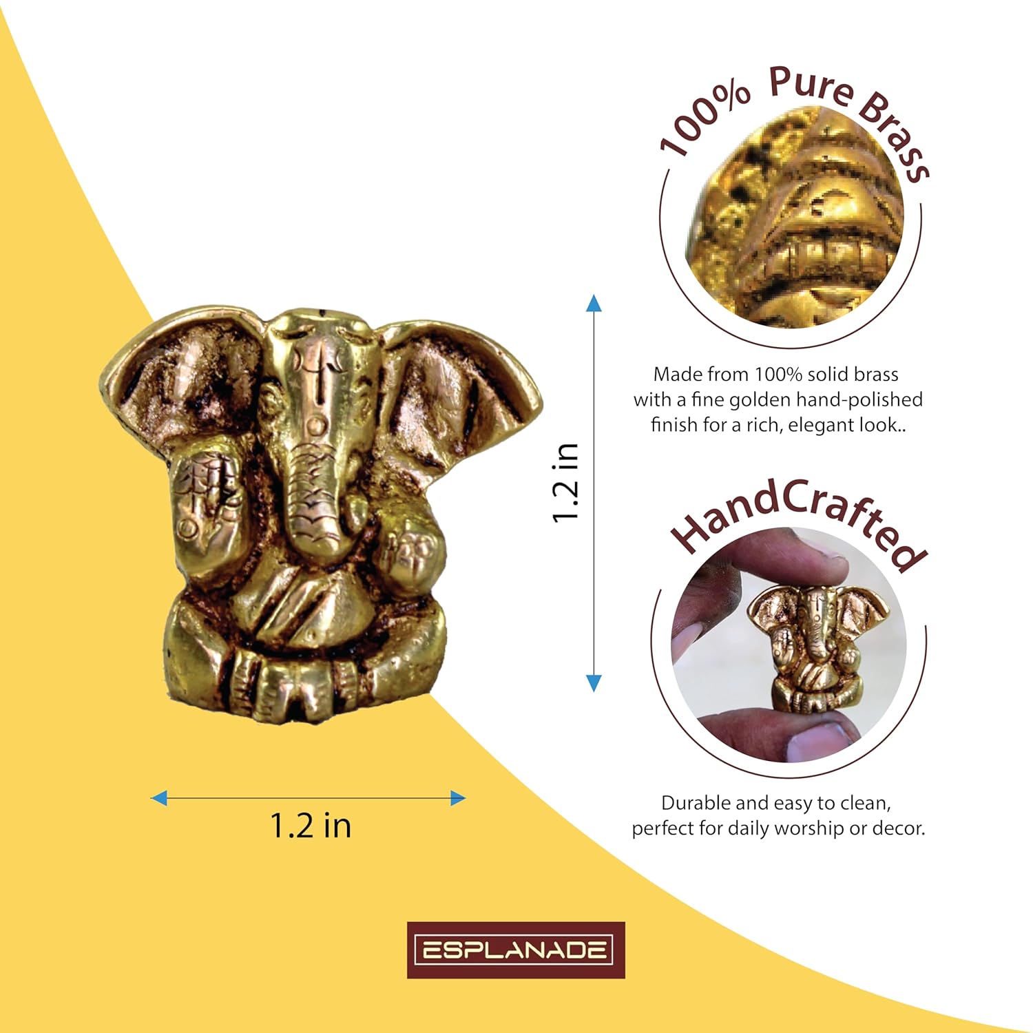 eSplanade Brass Ganesha Idol - 1.2 inches (Small Size) | Home Decor | Ganesh Ganesha | Bal Ganesh | Ganpati Ganapati Murti Statue (Modern)