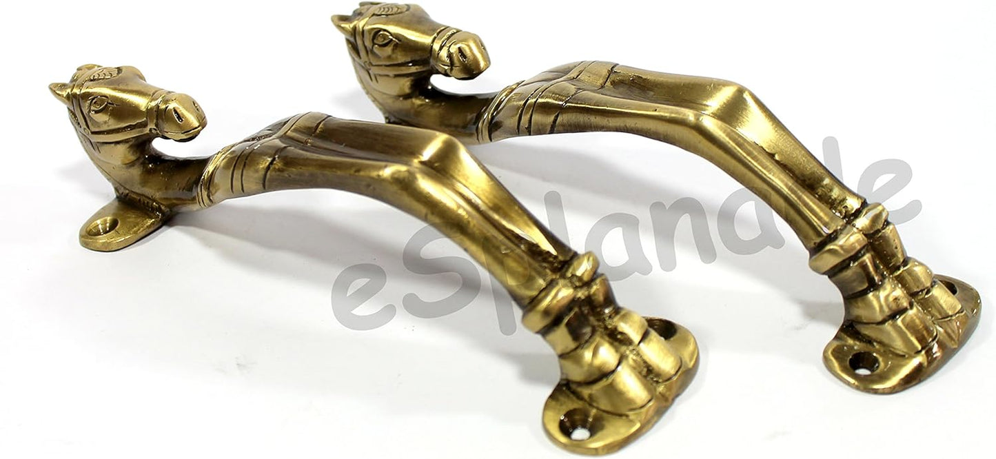 ESPLANADE - 7.5" Horse Design Brass Door Handle Pair - 2 pcs | Home Decor | Door Decor | Pair of Brass Door Pulls