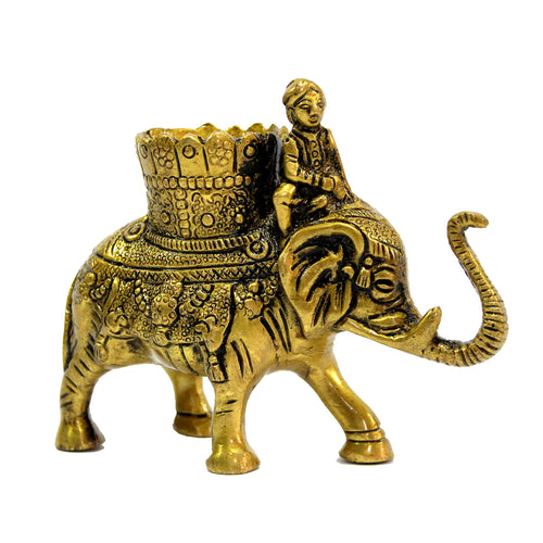 ESPLANADE Elephant Savari/Safari Brass Pen Holder for Desk, Office, and Home | Office Organiser | Desk Organizer | Pen Stand