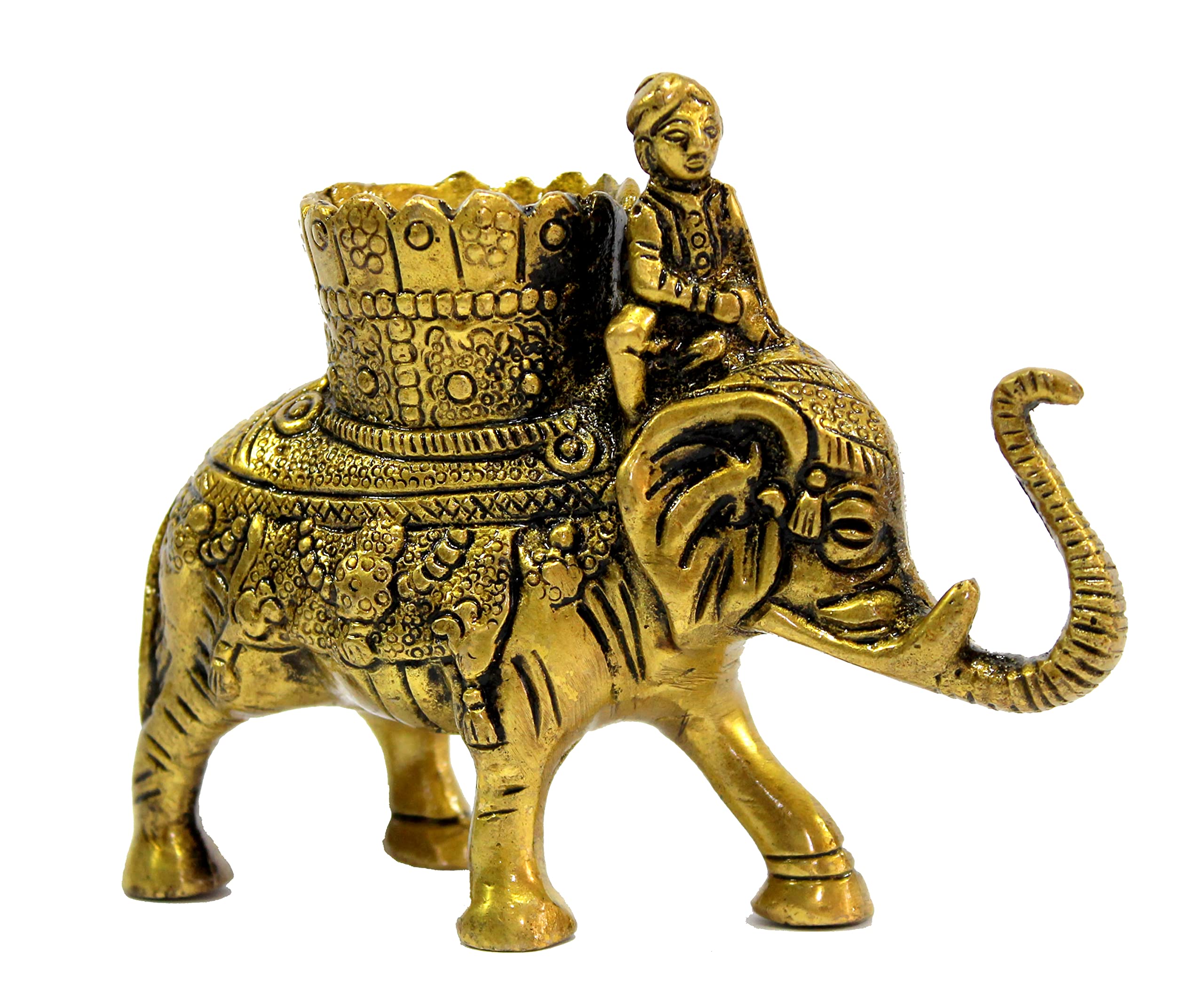 ESPLANADE Elephant Savari/Safari Brass Pen Holder for Desk, Office, and Home | Office Organiser | Desk Organizer | Pen Stand