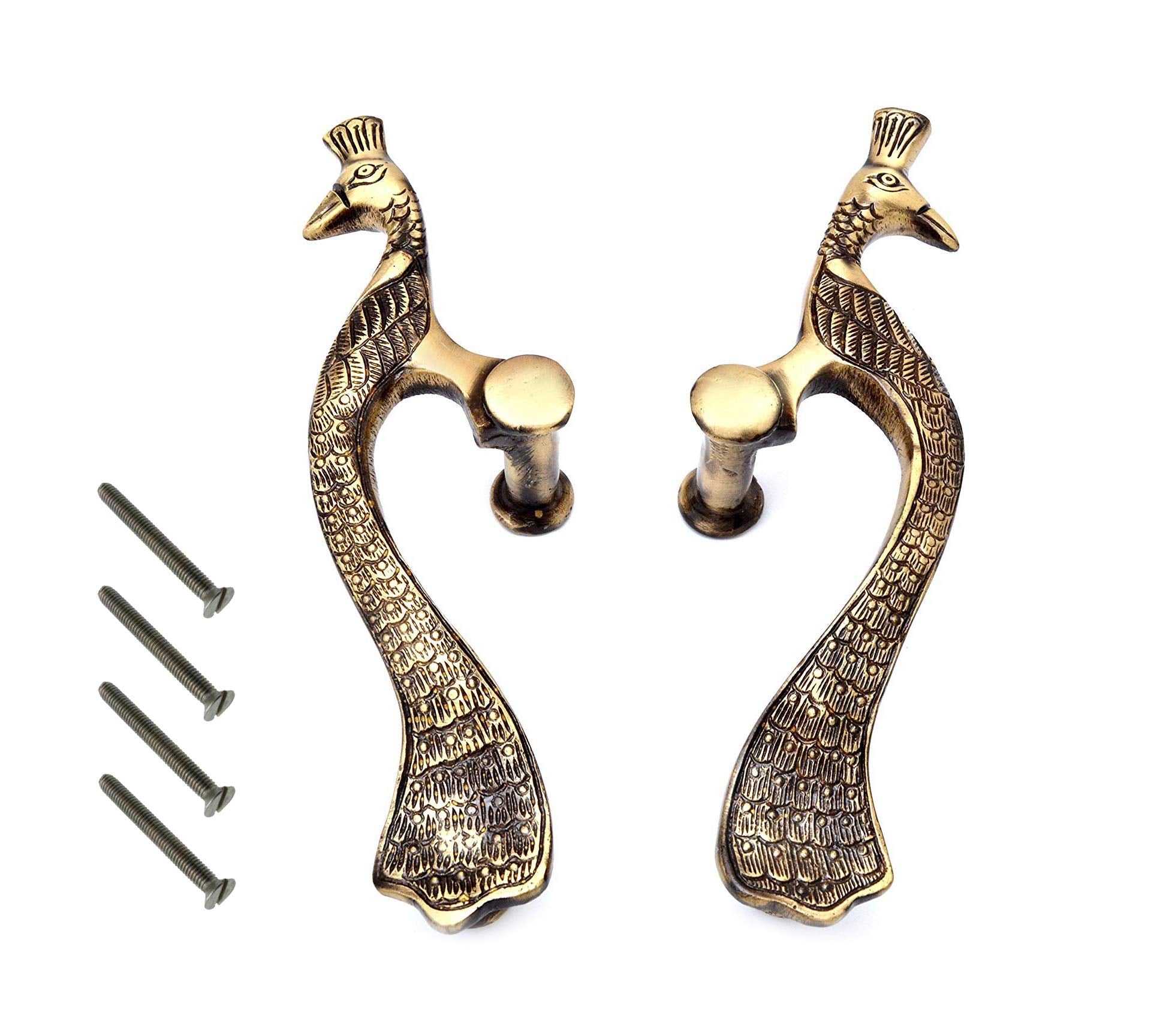 eSplanade - Designer Pair of Brass Door Handles (2 pcs) | Handle-Sets | Door Decor | Brass Door Pulls - Peacock Shaped