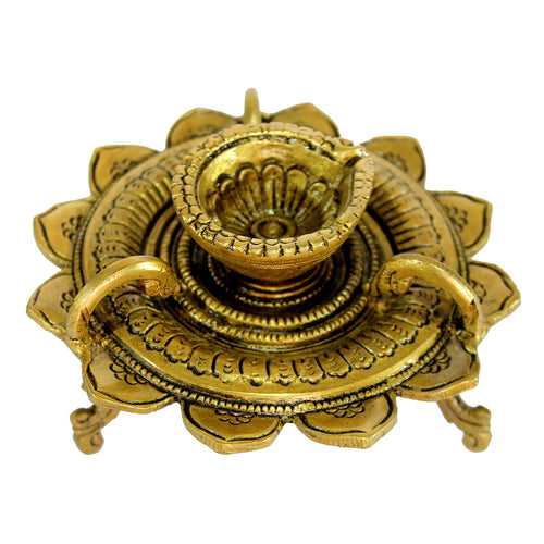 eSplanade - Brass Lotus Shaped Round Dancing Ganesh Diya | Oil Lamp | Home Decor | Brass Diya | Brass Deepam | Brass Lamps | Kuthu Vilakku | Oil Lamp, Lamps for Home and Office