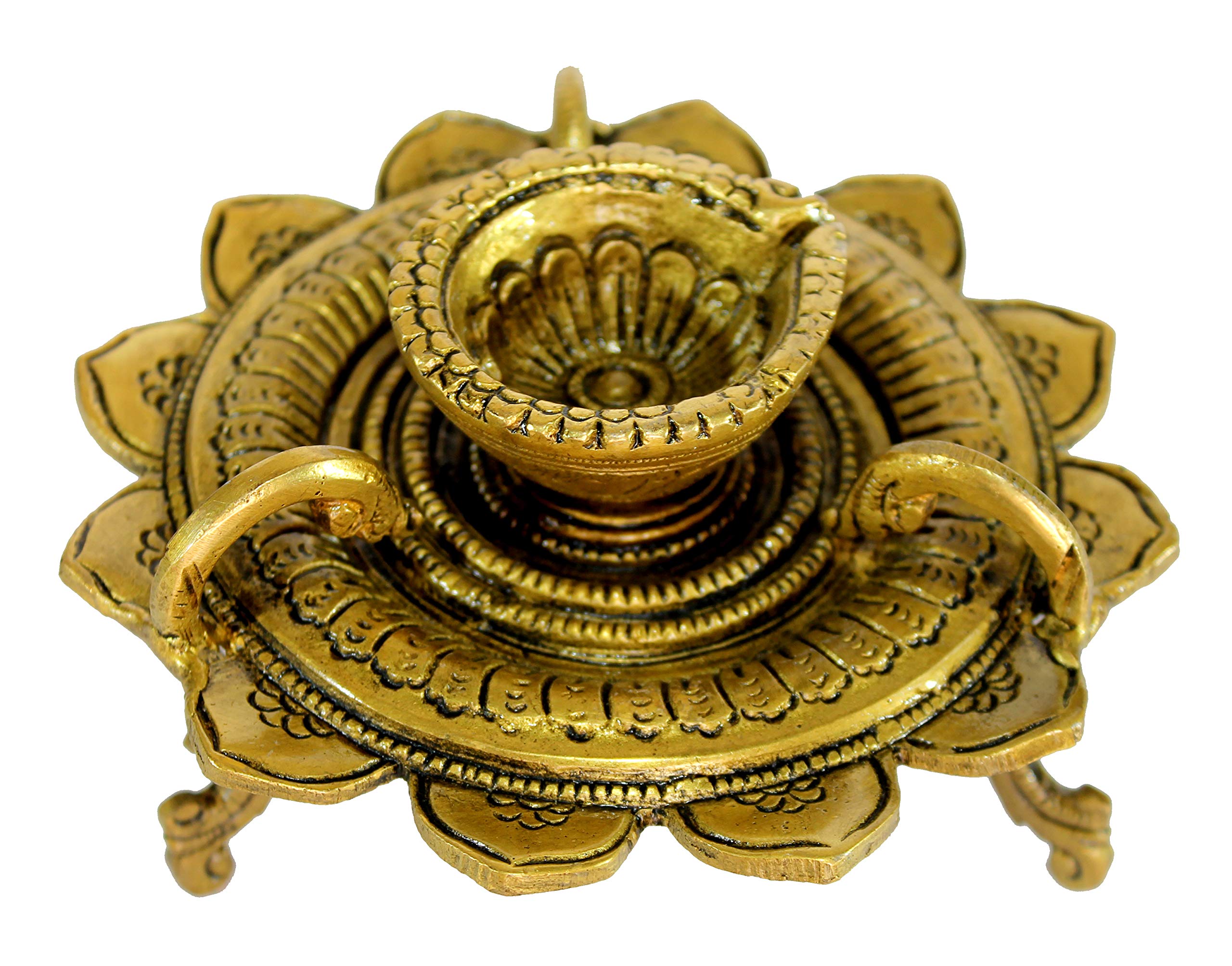 eSplanade - Brass Lotus Shaped Round Dancing Ganesh Diya | Oil Lamp | Home Decor | Brass Diya | Brass Deepam | Brass Lamps | Kuthu Vilakku | Oil Lamp, Lamps for Home and Office