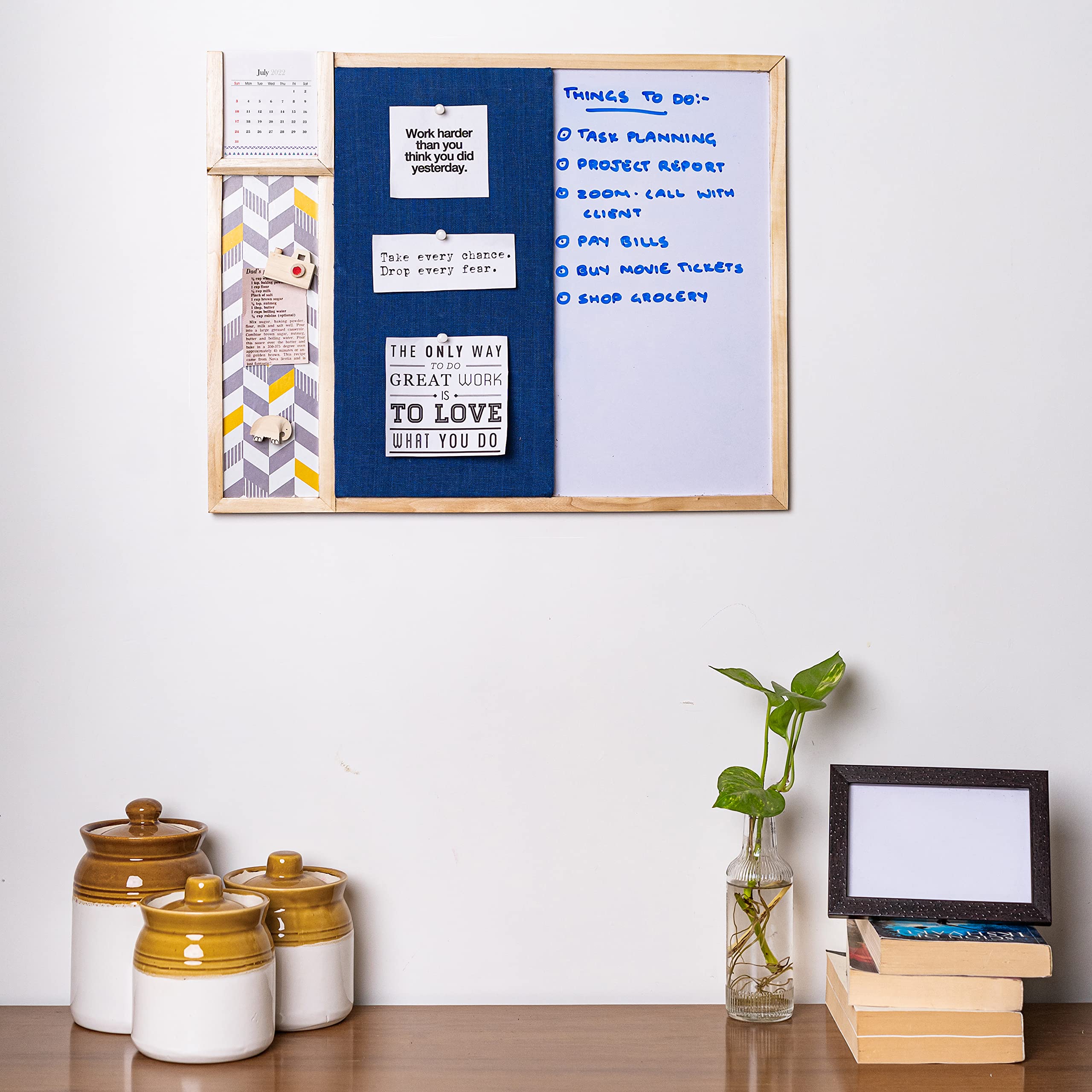 IVEI Combination Board - Pin and White Board Combo - Dry Erase - Bulletin - Metal Board - Calendar | All Purpose to-do Boards for Office, School, Home | 15inX19in (BIG)